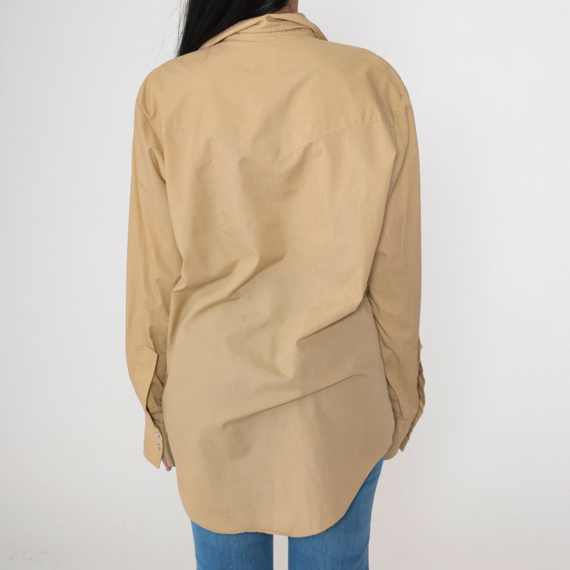 80s Miller Western Pearl Snap Shirt Tan Long Sleeve Button Up Mens Medium