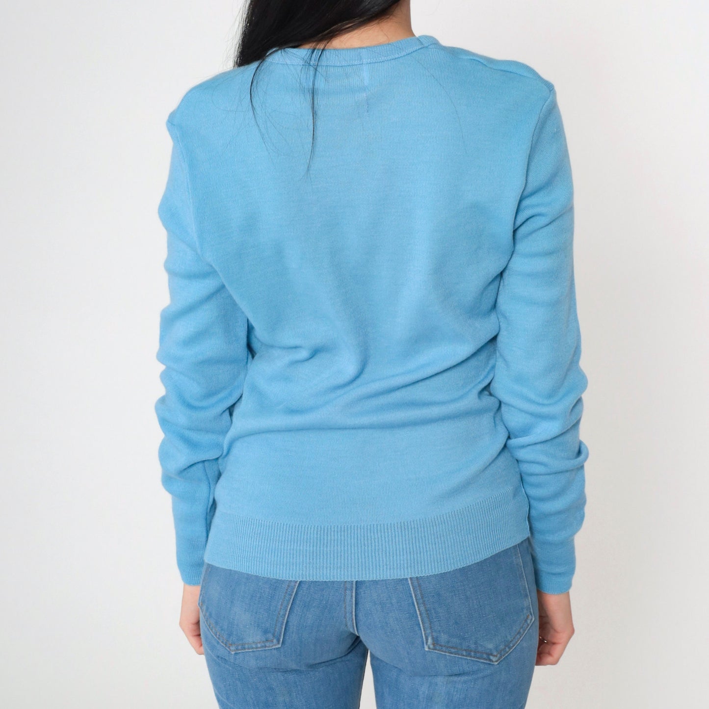 70s Barclay Cornflower Blue Knit Crewneck Sweater Medium M