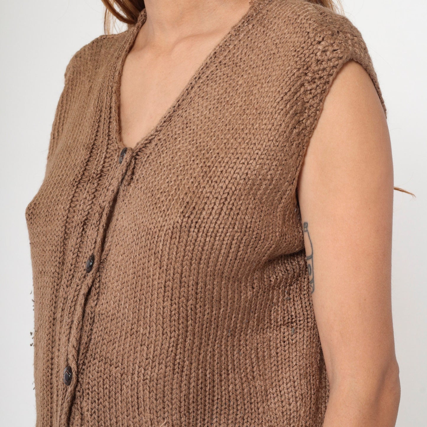 80s Brown Knit Button-Up Vest Medium M