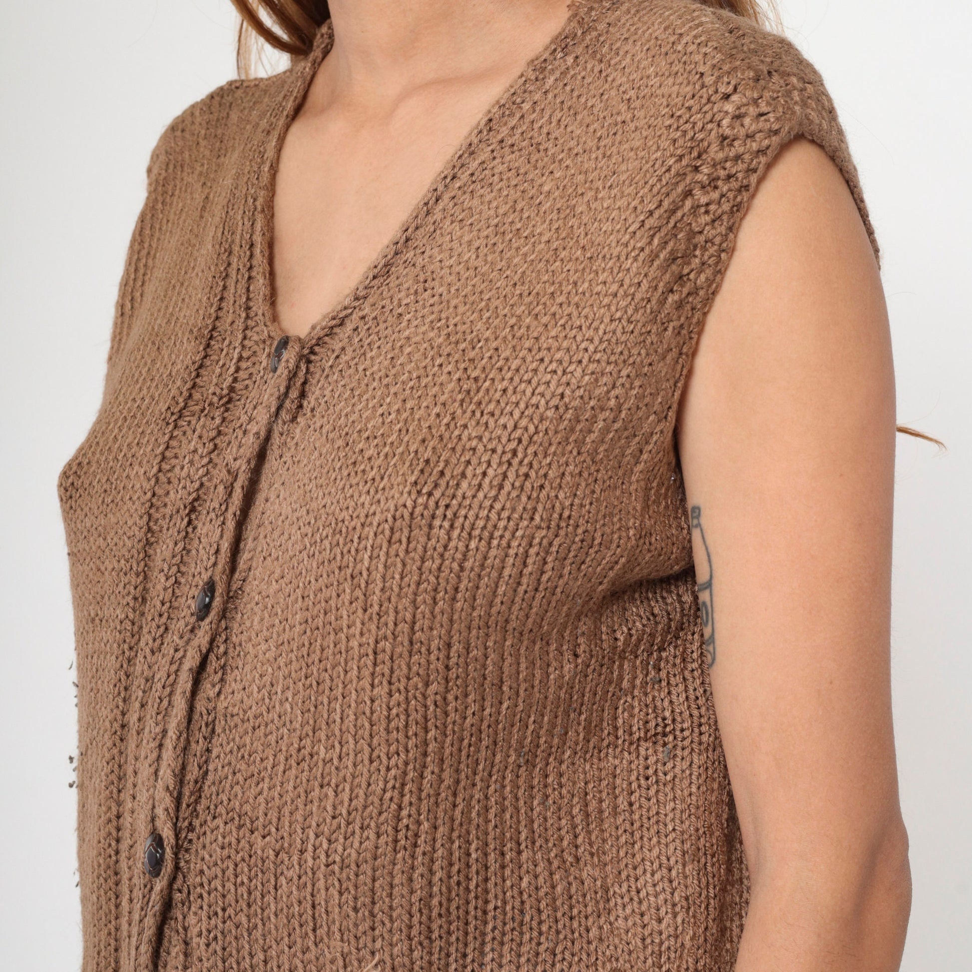 80s Brown Knit Button-Up Vest Medium M