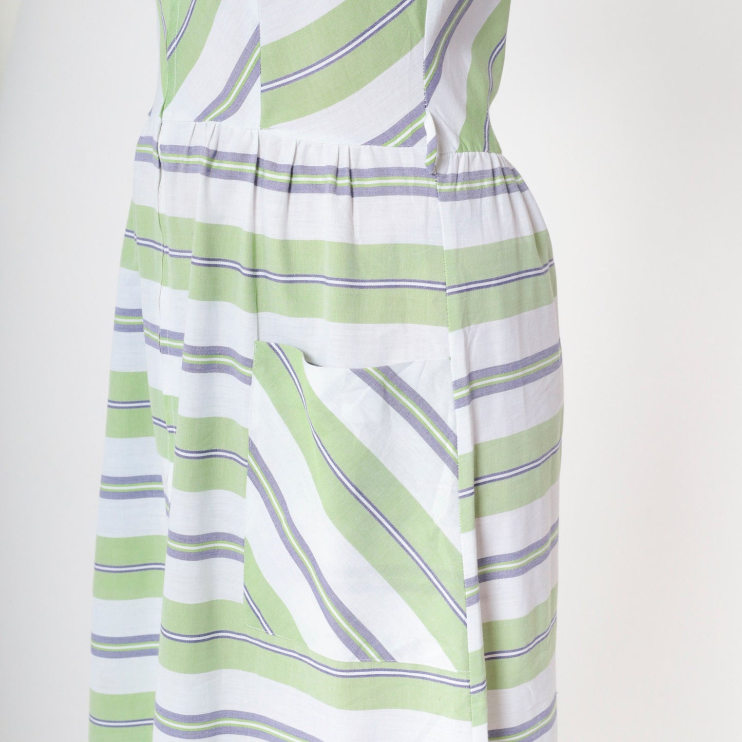 70s Mod Shift Dress Green White Chevron Striped Midi Front Zip Small Medium