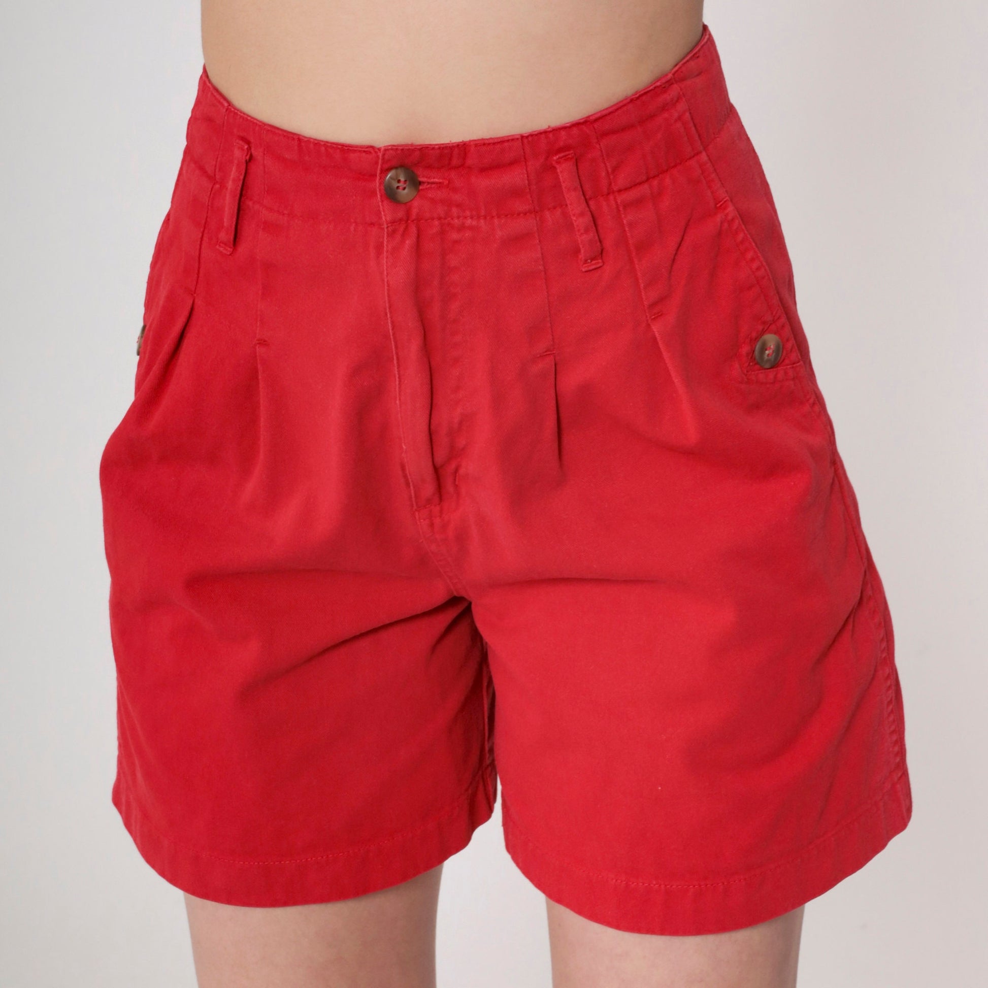 90s Red Pleated High-Waist Shorts Cotton Small