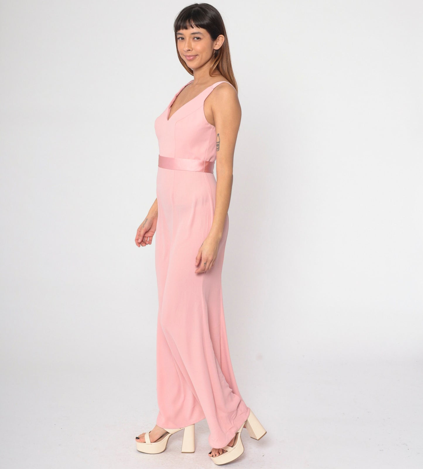 90s Vera Wang Baby Pink Maxi Dress Sleeveless V-Neck Open Back Small 6
