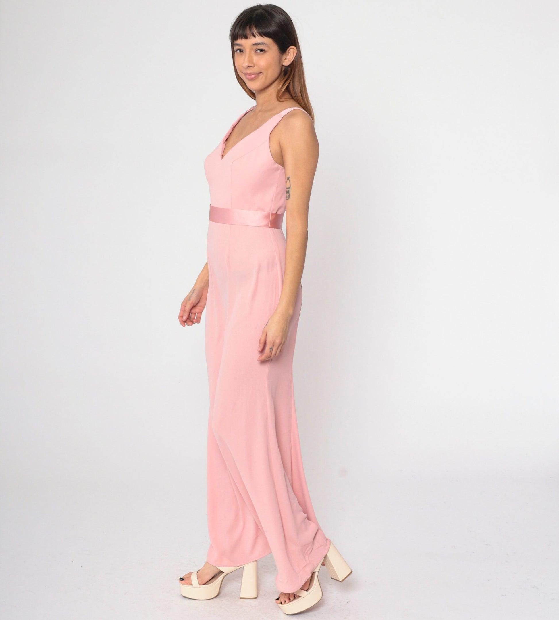 90s Vera Wang Baby Pink Maxi Dress Sleeveless V-Neck Open Back Small 6
