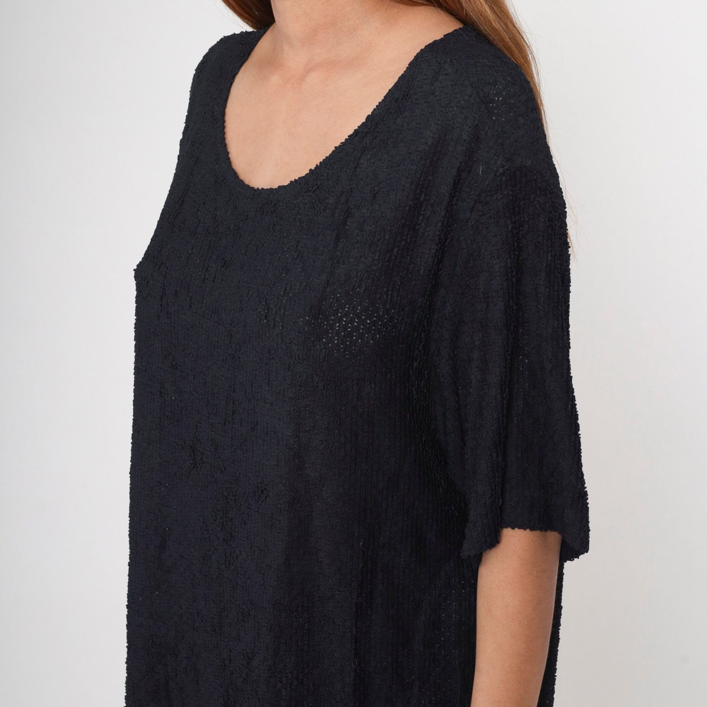 90s Black Semi-Sheer Openwork Shift Dress Plus Size XXL
