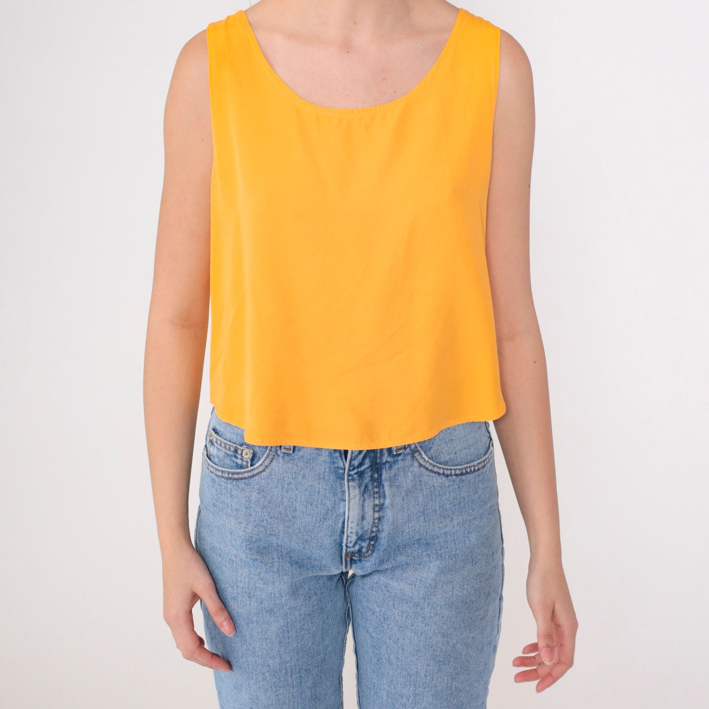 90s Marigold Yellow Scoop Neck Tank Top Rayon Small S