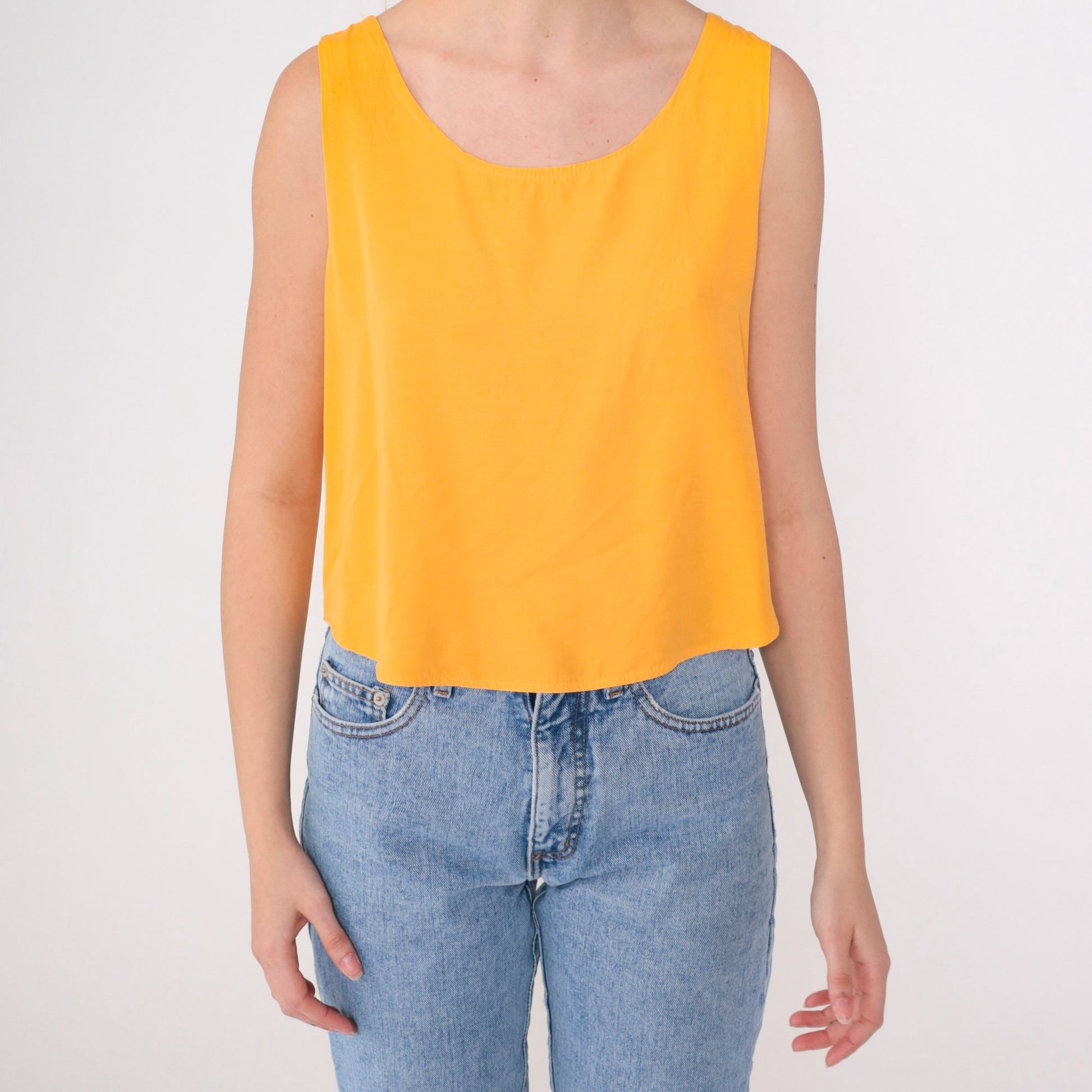 90s Marigold Yellow Scoop Neck Tank Top Rayon Small S
