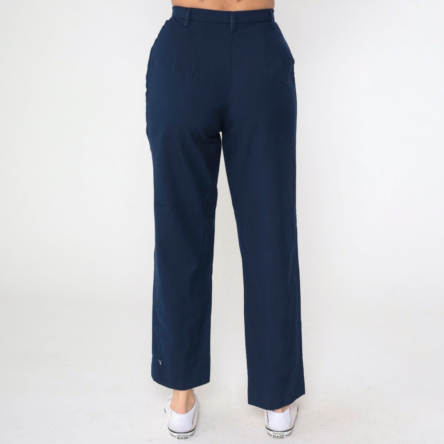 80s Mervyns Navy High-Waisted Straight Leg Trousers Medium