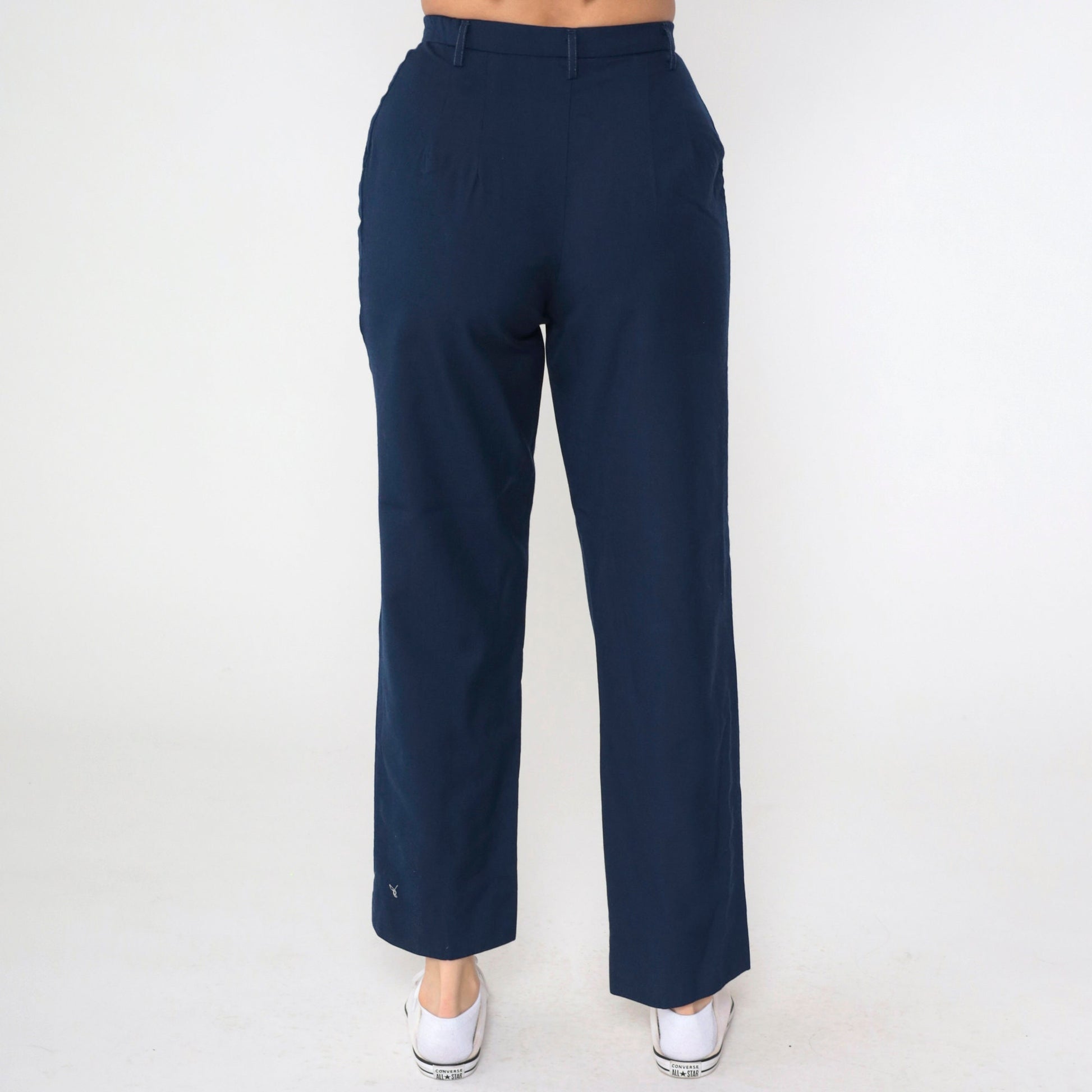 80s Mervyns Navy High-Waisted Straight Leg Trousers Medium
