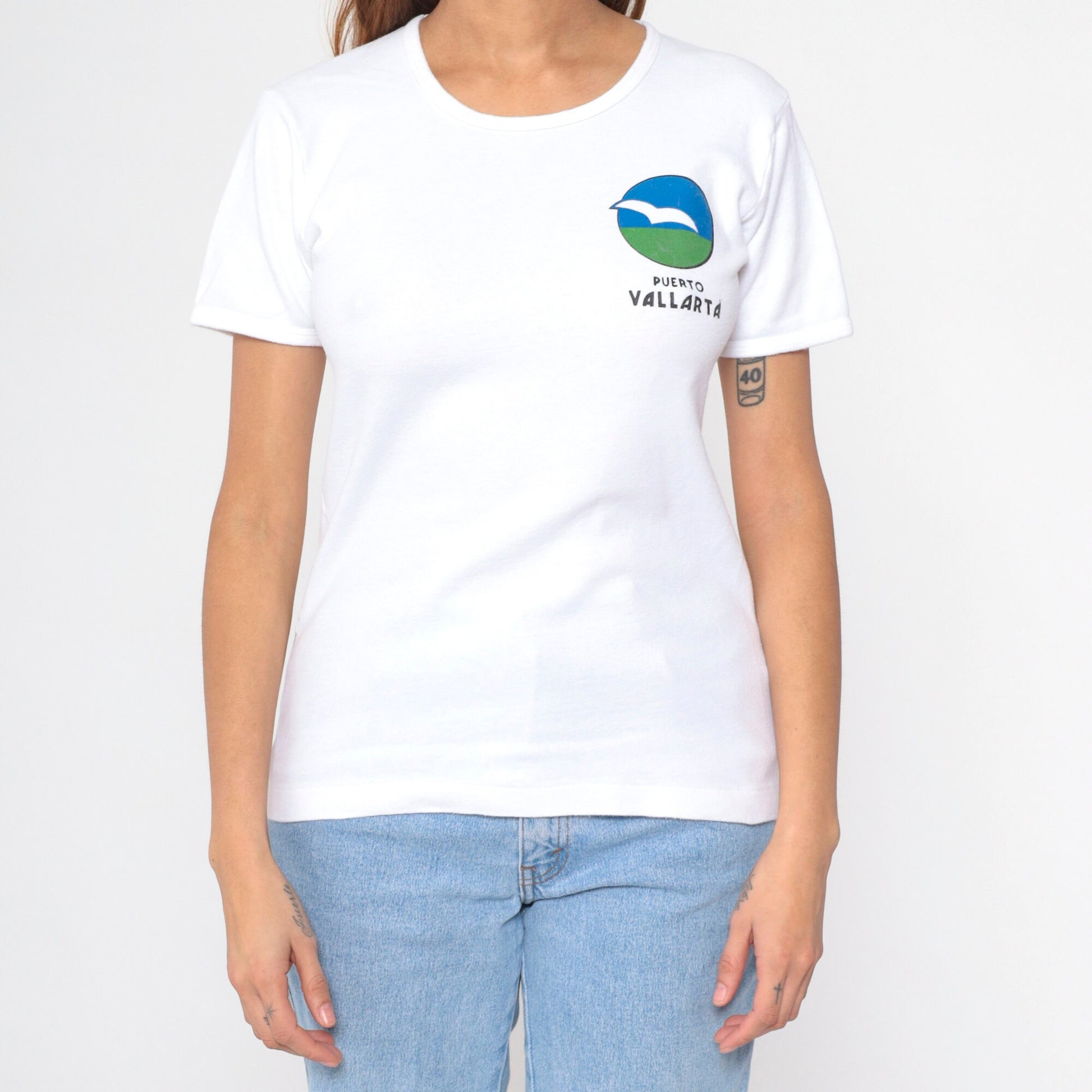 90s Puerto Vallarta Bird Graphic T-Shirt White Cotton Single Stitch Medium