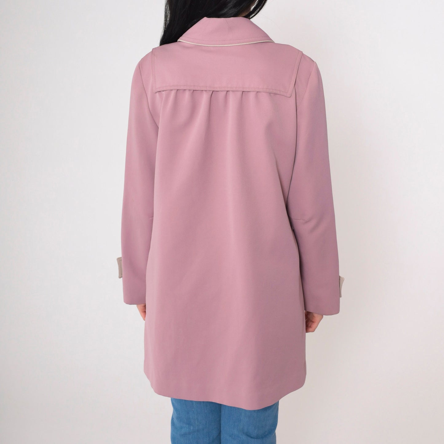 80s Mauve Button-Up Trench Coat Knee Length Extra Small XS