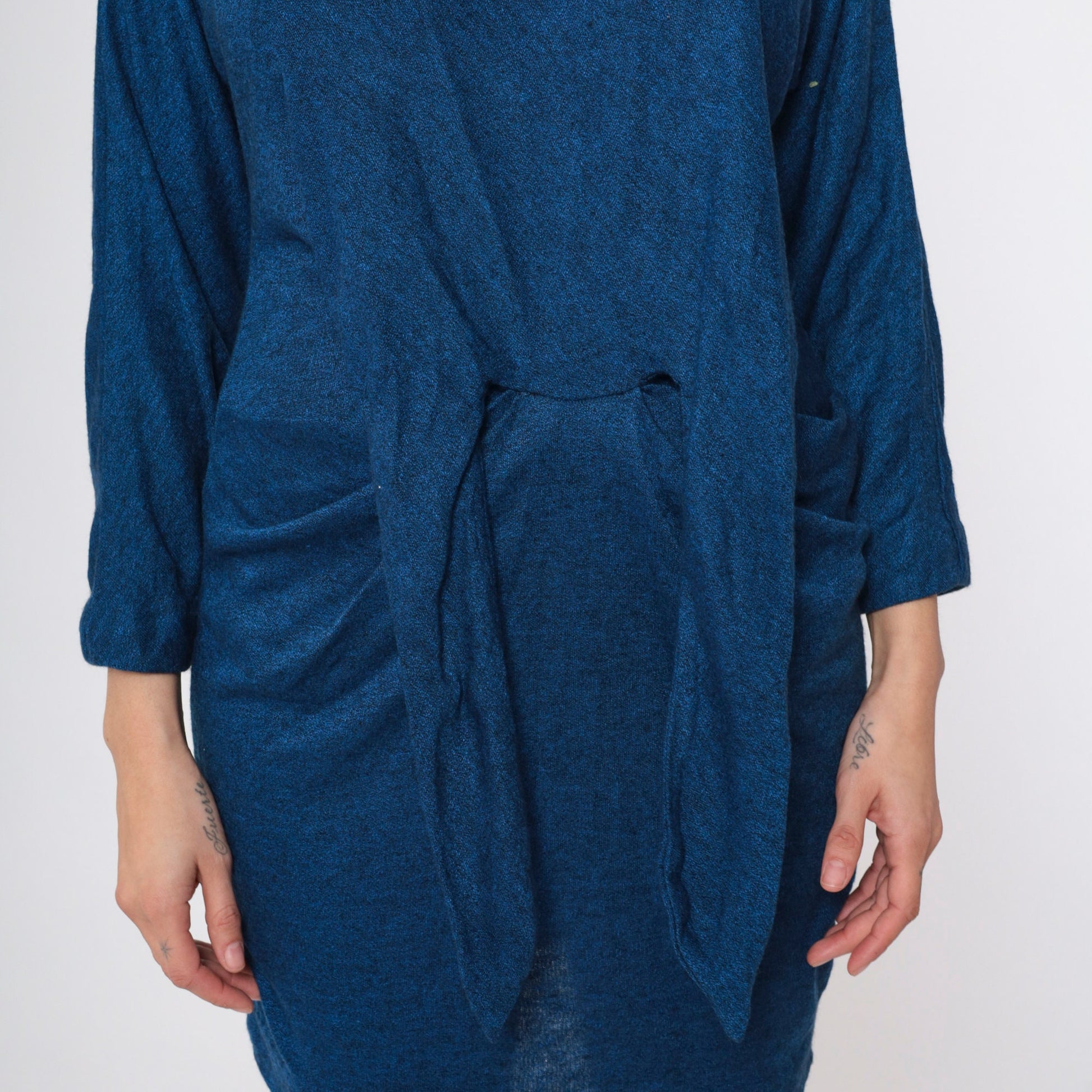 90s All That Jazz Knot Front Mini Dress Dark Blue Flecked Small
