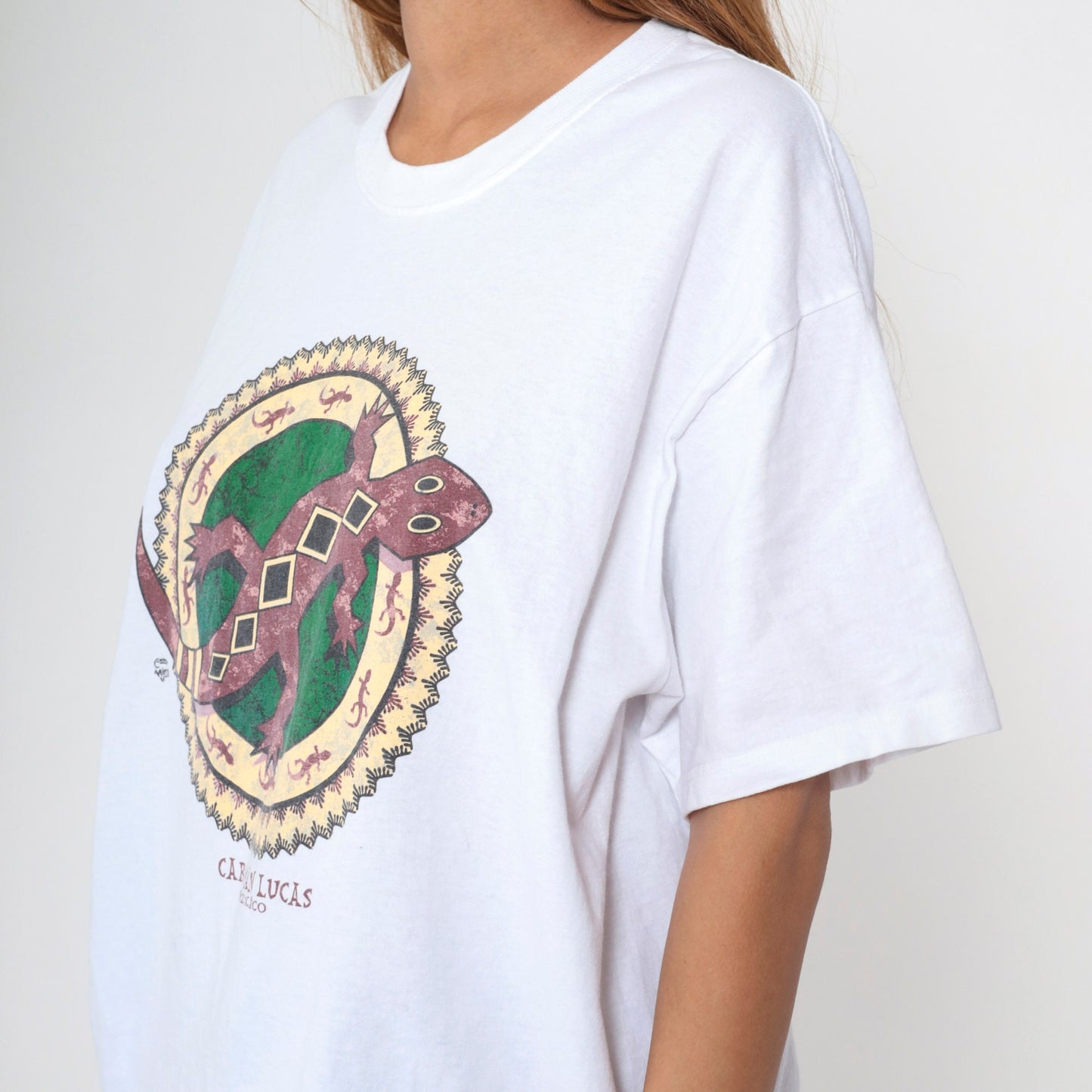 90s Cabo San Lucas Gecko Graphic T-Shirt White Cotton Crewneck Extra Large XL