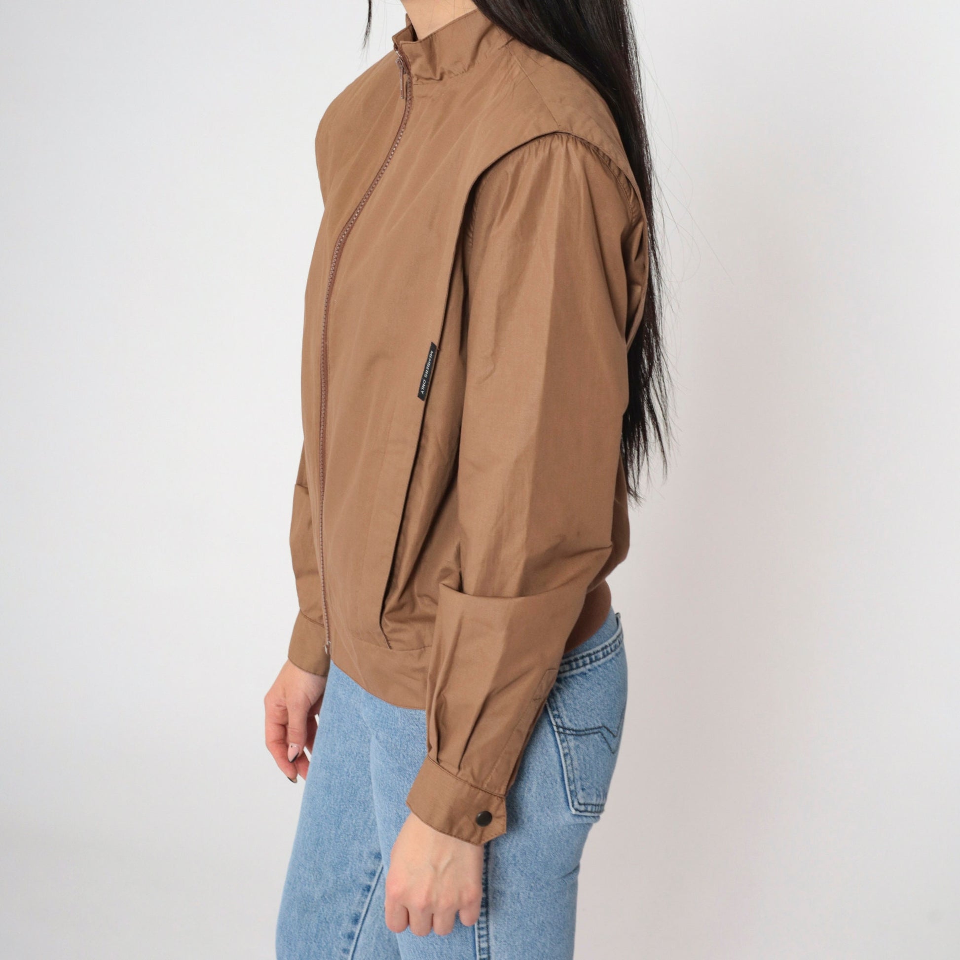 80s Members Only Brown Bomber Jacket Structured Pleats High Collar Small