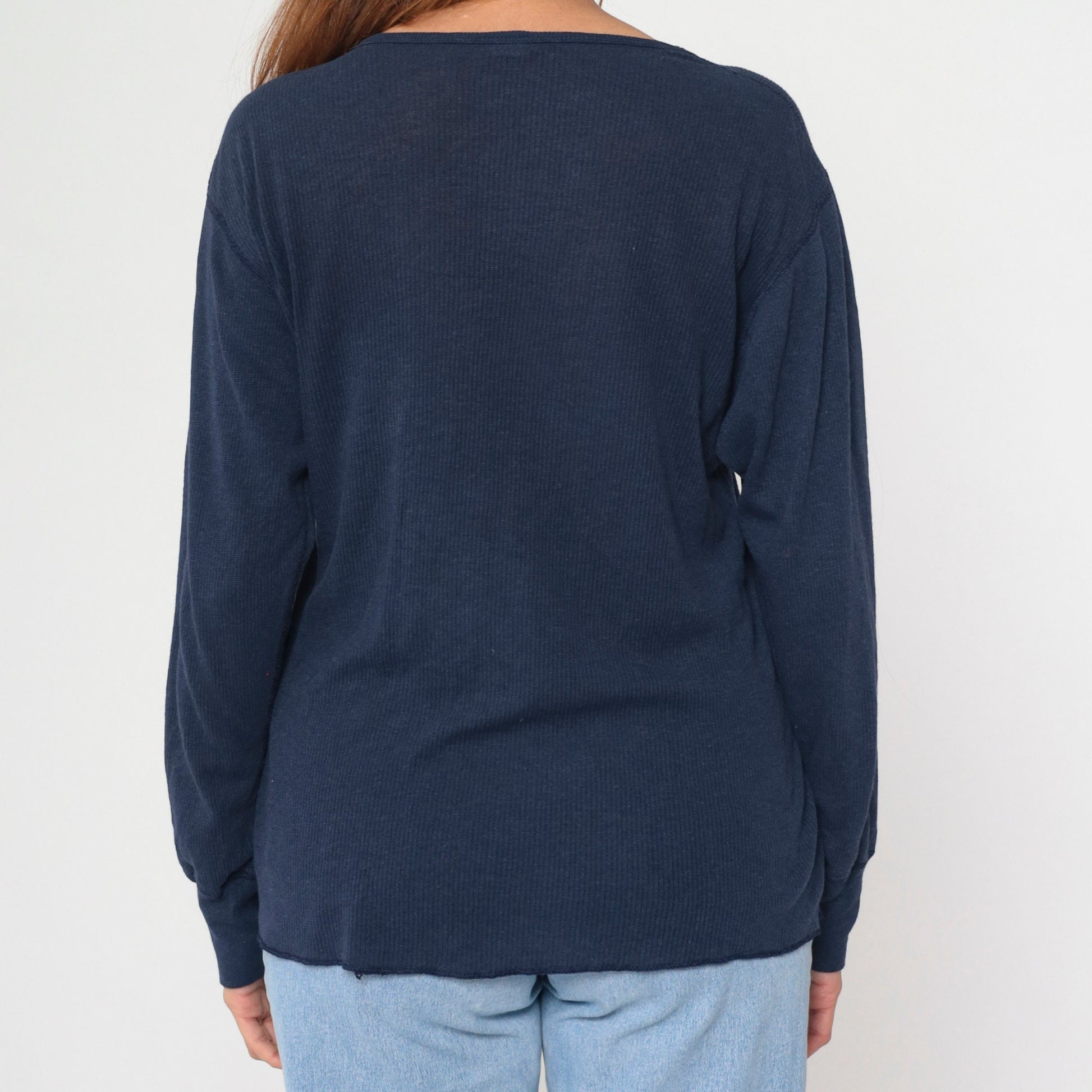 80s Navy Thermal Crewneck Long Sleeve Shirt Large