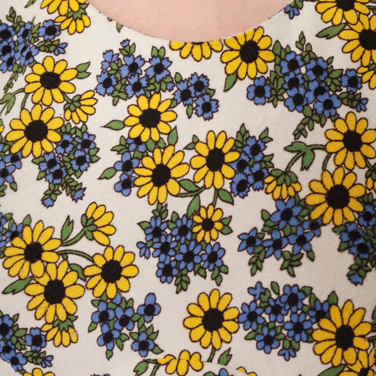 70s Floral Puff Sleeve Mini Dress Empire Waist Sunflower Print Extra Small