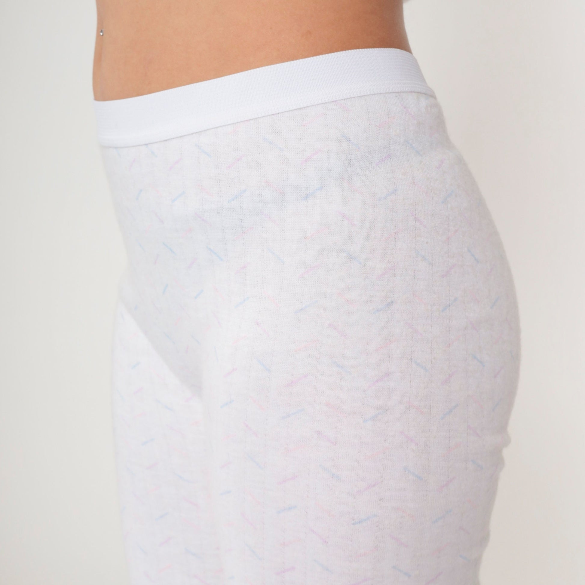 80s Thermal Pajama Set White Confetti Print Long Johns Two Piece Medium