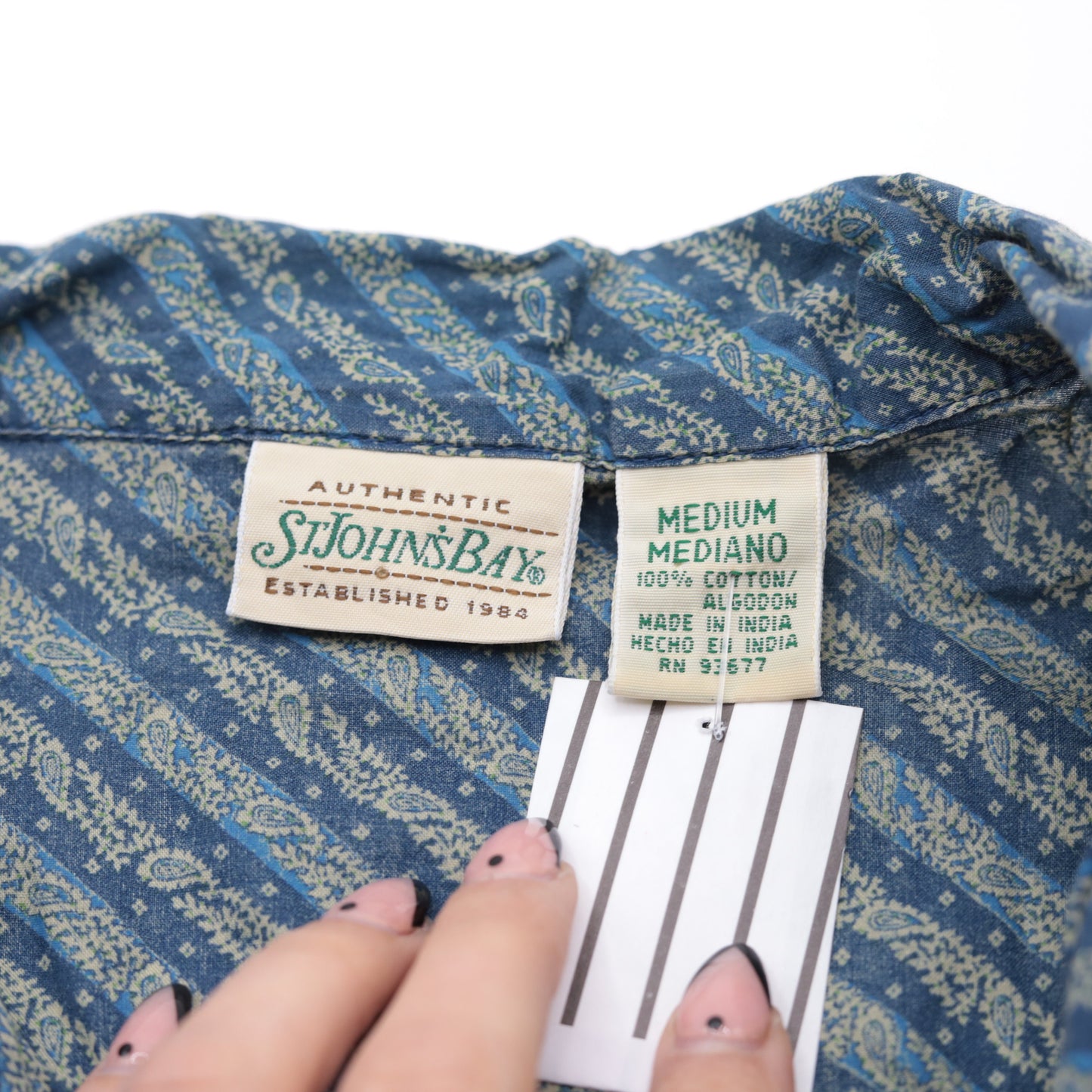 Y2K Blue Paisley Striped Tie-Waist Sleeveless Collared Shirt Cotton Medium