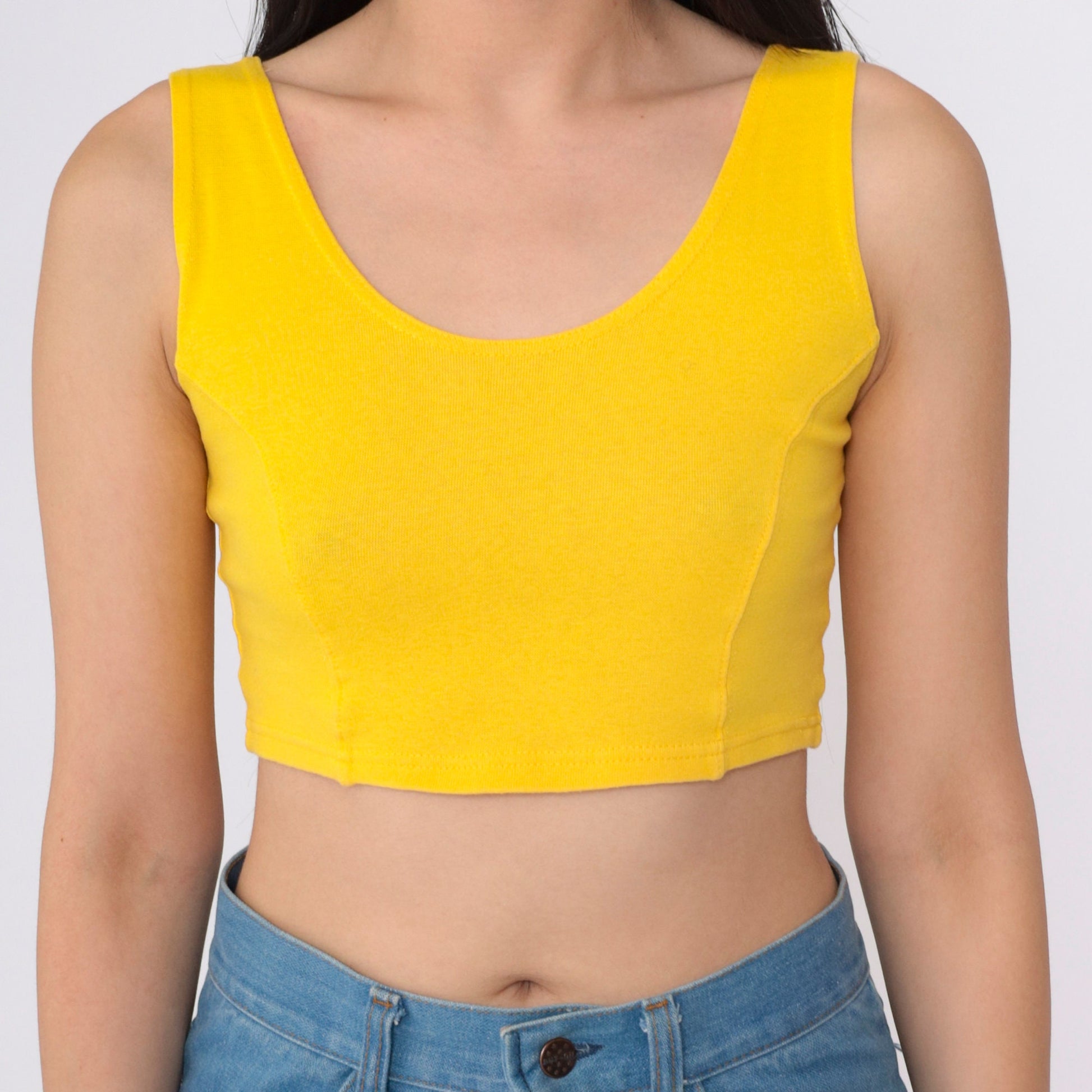 90s Yellow Scoop Neck Crop Tank Top Tight Fitted Small
