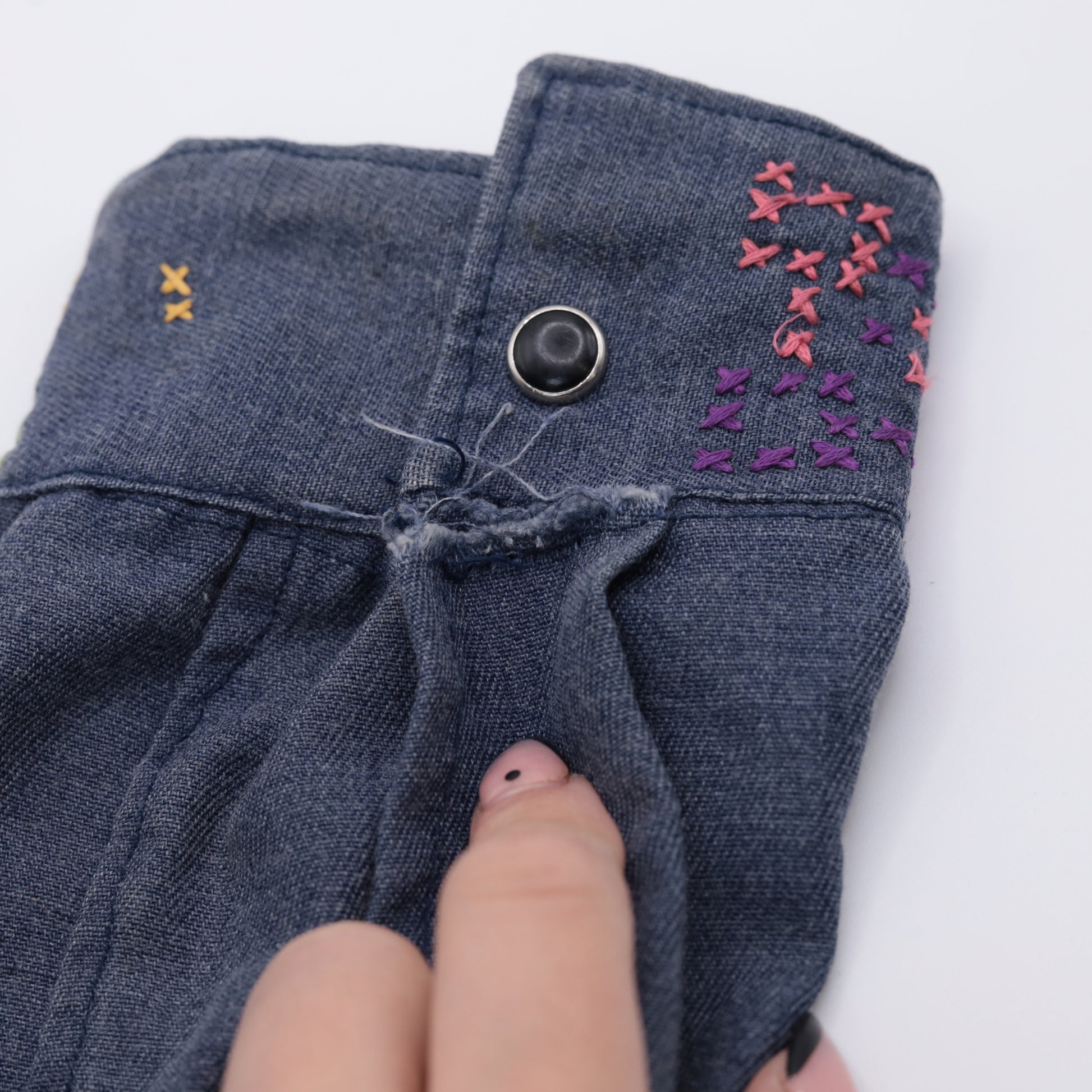 70s Chambray Jacket Floral Embroidered Hand Painted Sun Denim Trucker Small