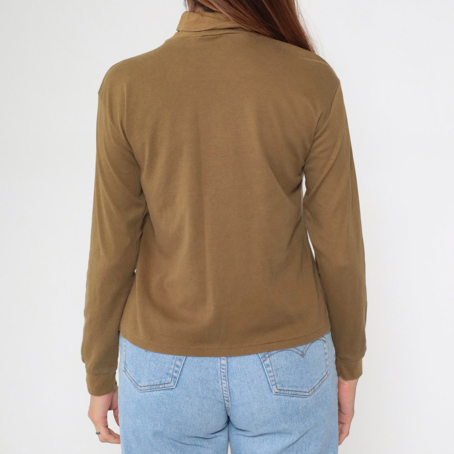 90s Brown Turtleneck Long Sleeve Shirt Cotton Blend Medium