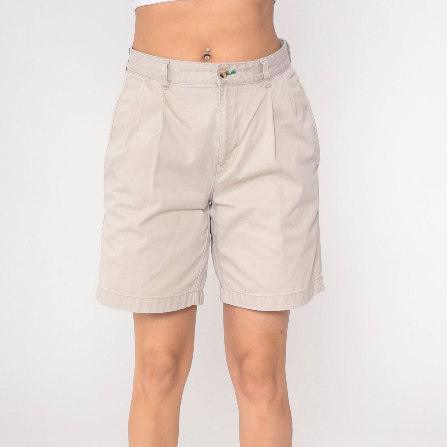 90s Tommy Hilfiger Khaki Pleated Shorts High Waist Cotton Medium