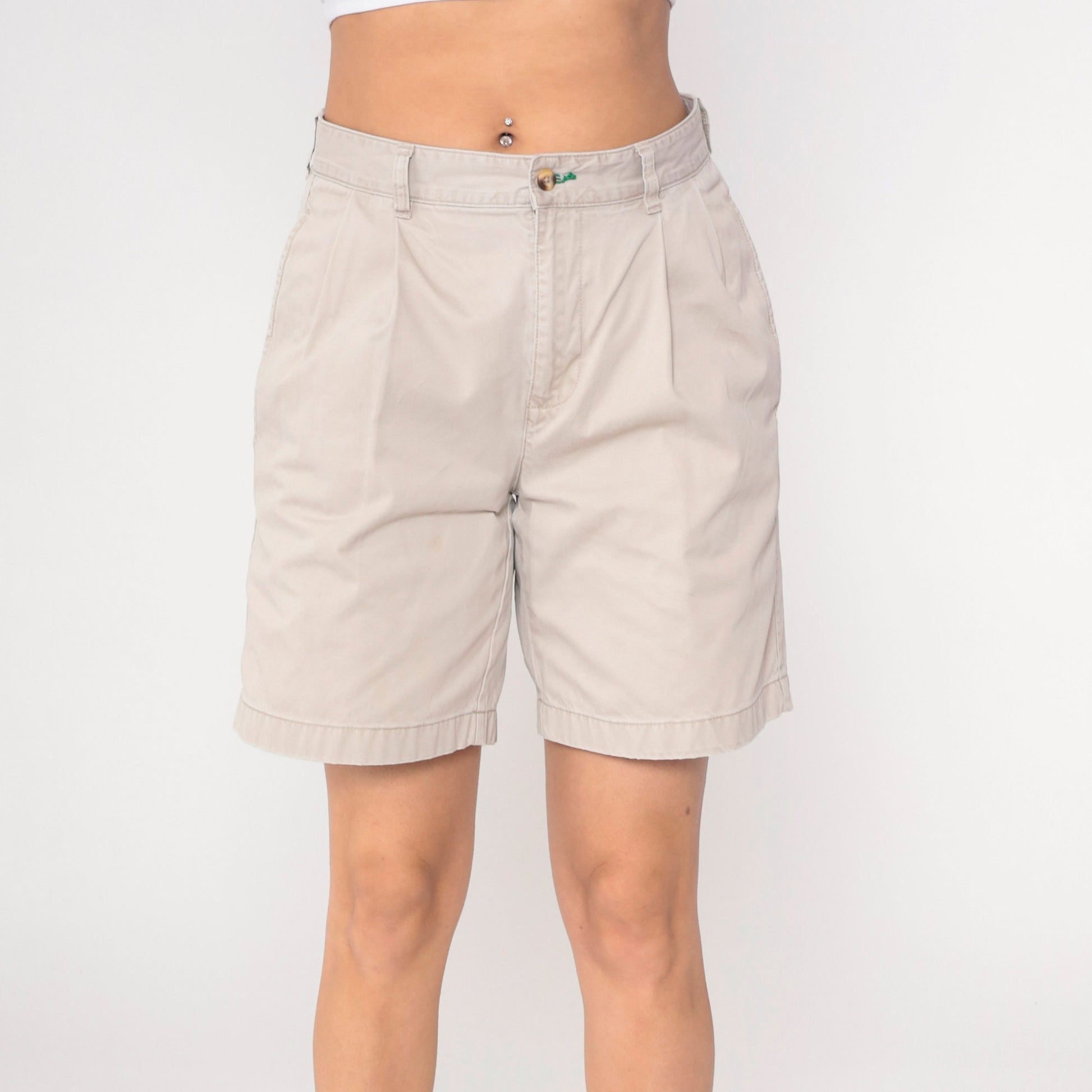 90s Tommy Hilfiger Khaki Pleated Shorts High Waist Cotton Medium