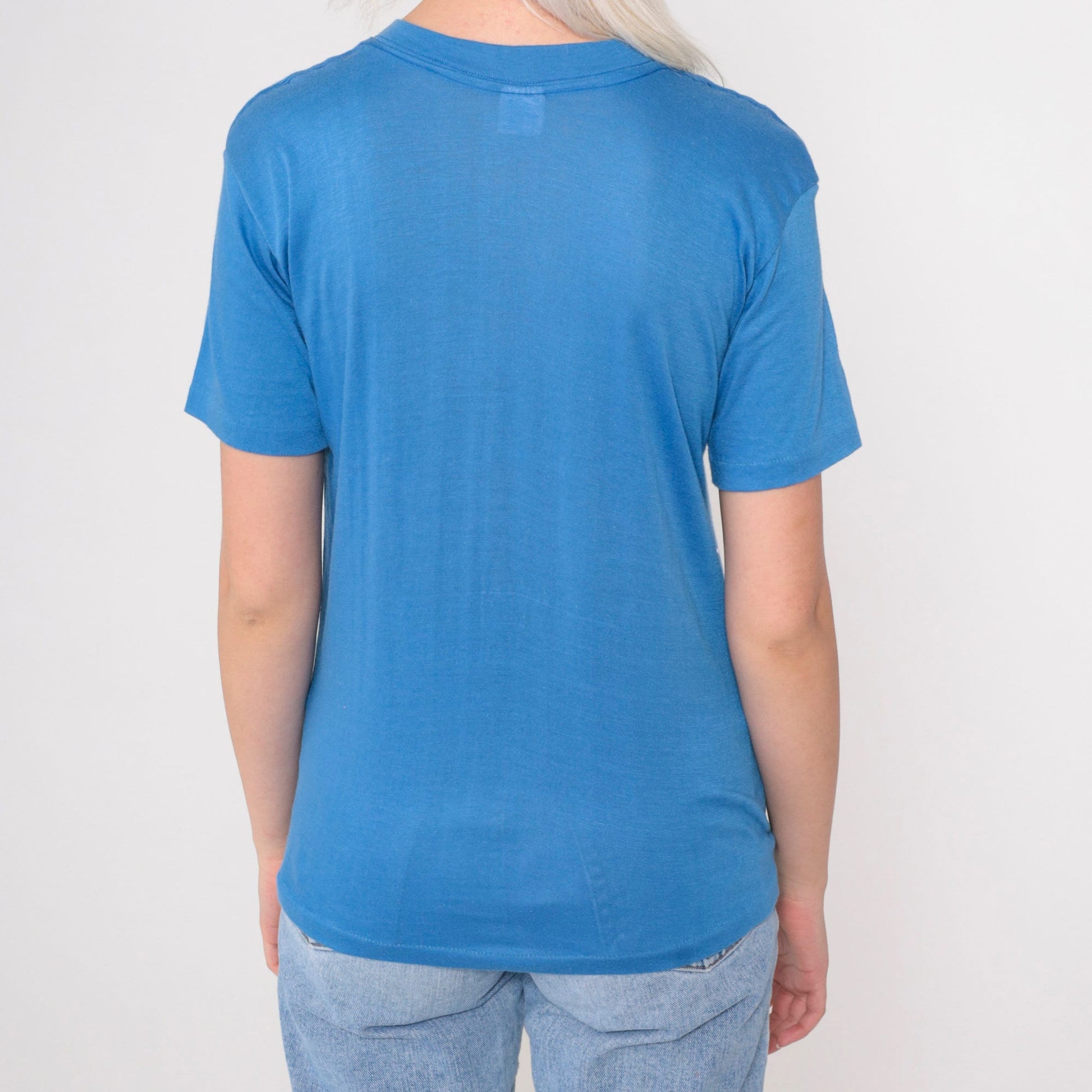 80s Westminster Christian Schools Logo T-Shirt Blue Graphic Tee Extra Small