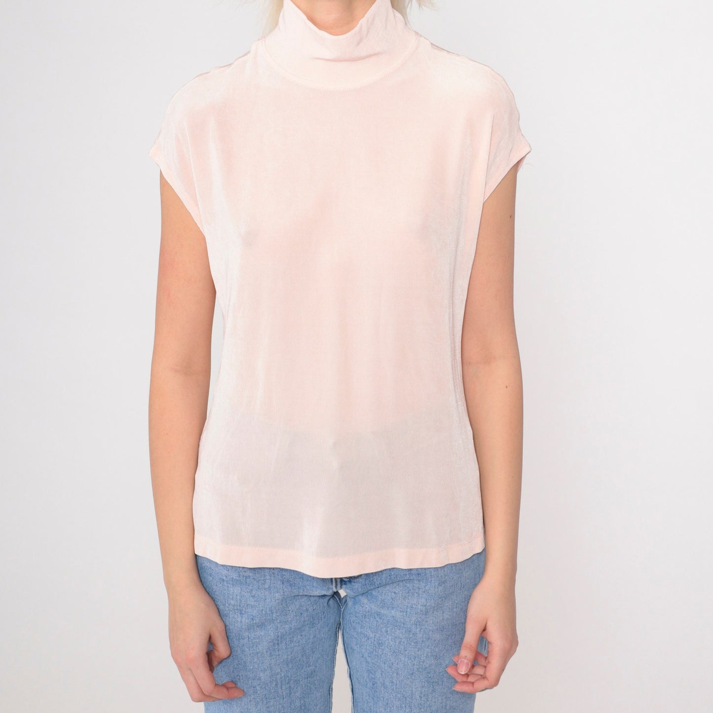 90s Coldwater Creek Mock Neck Top Baby Pink Cap Sleeve Medium M