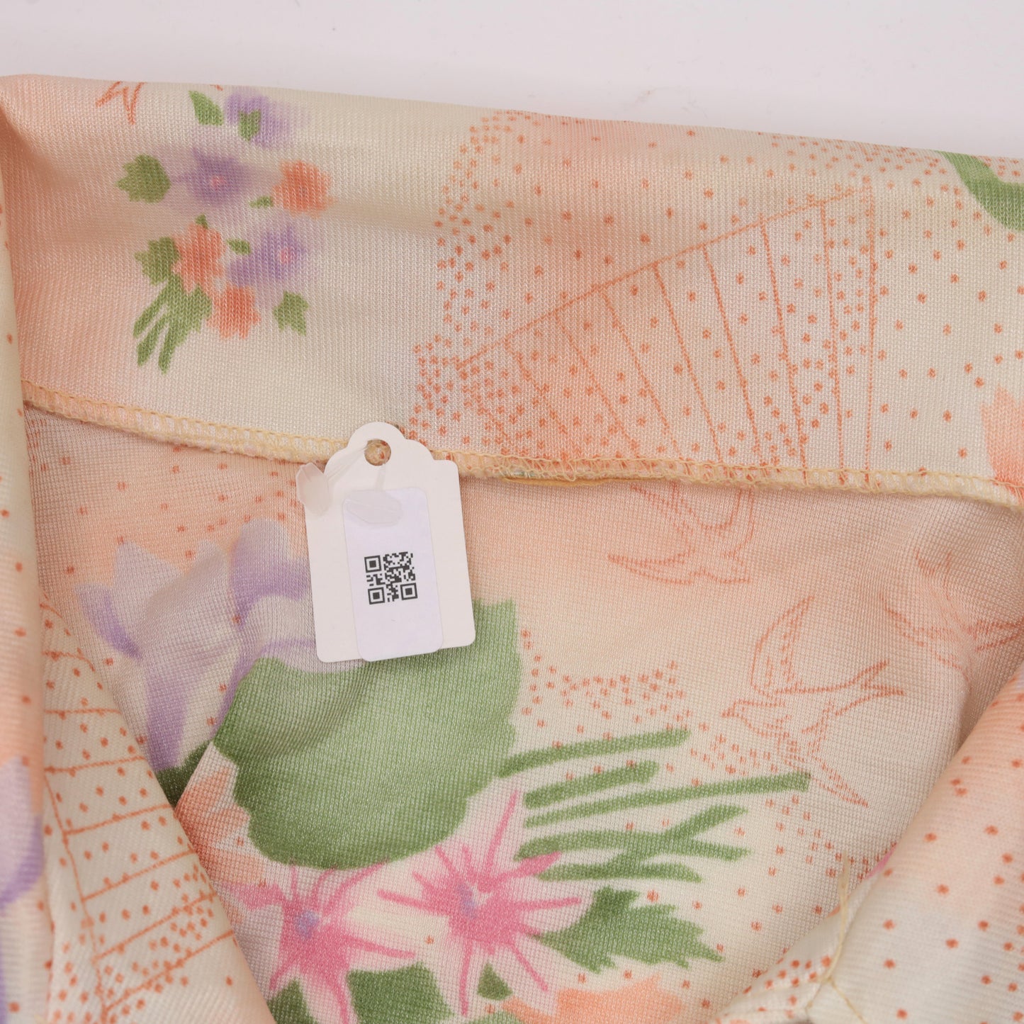 70s Pastel Bird Hot Air Balloon Floral Blouse Pointed Collar Long Sleeve Medium