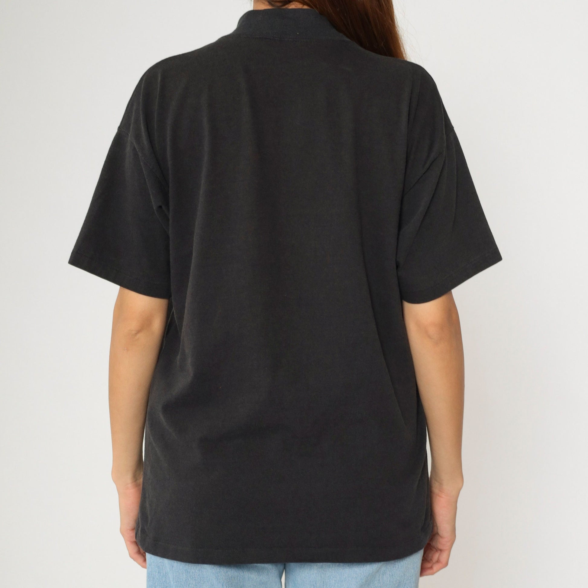 90s West Point Military Academy Black Mock Neck Graphic Tee Medium