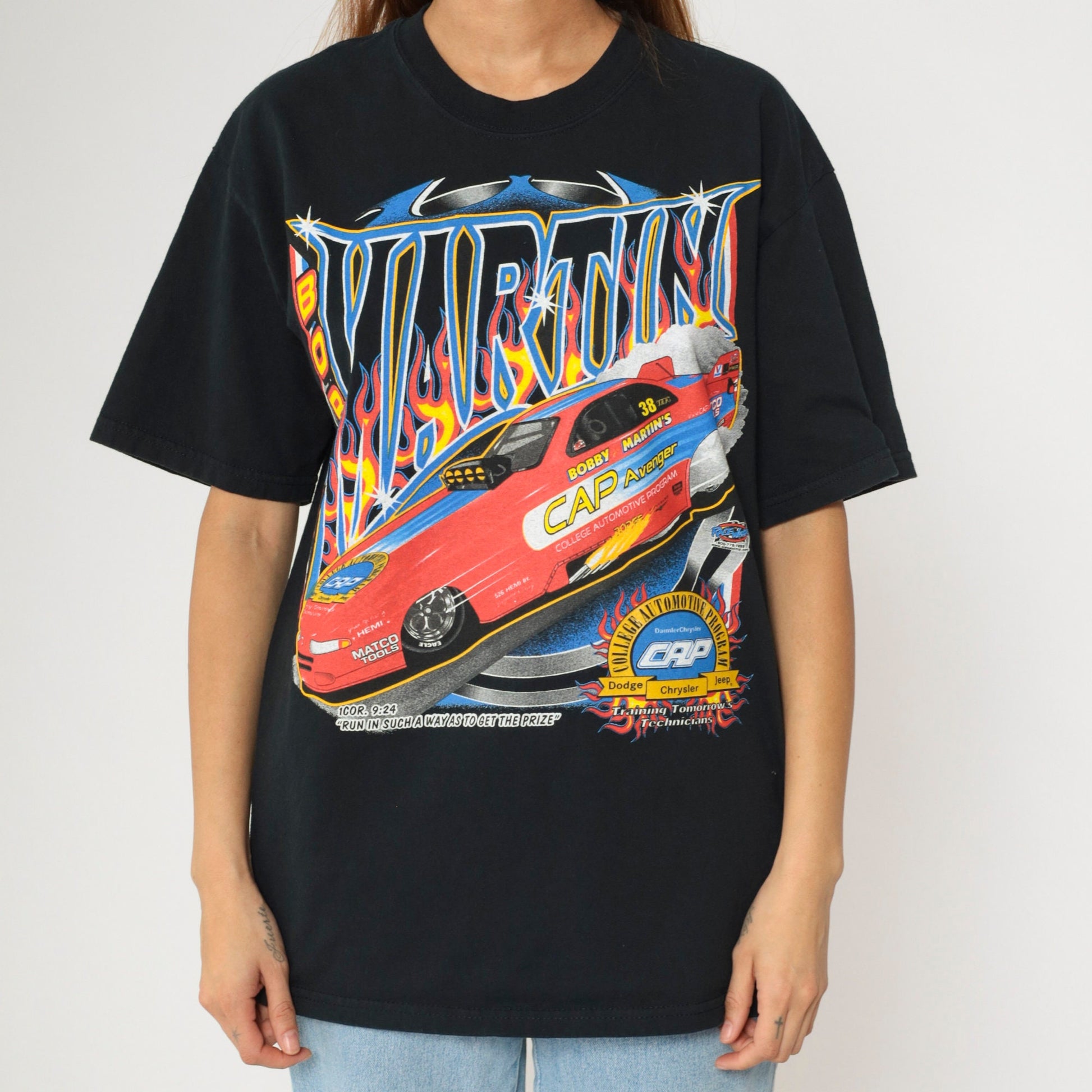00s Bobby Martin CAP Racing Drag Car Graphic T-Shirt Black Large