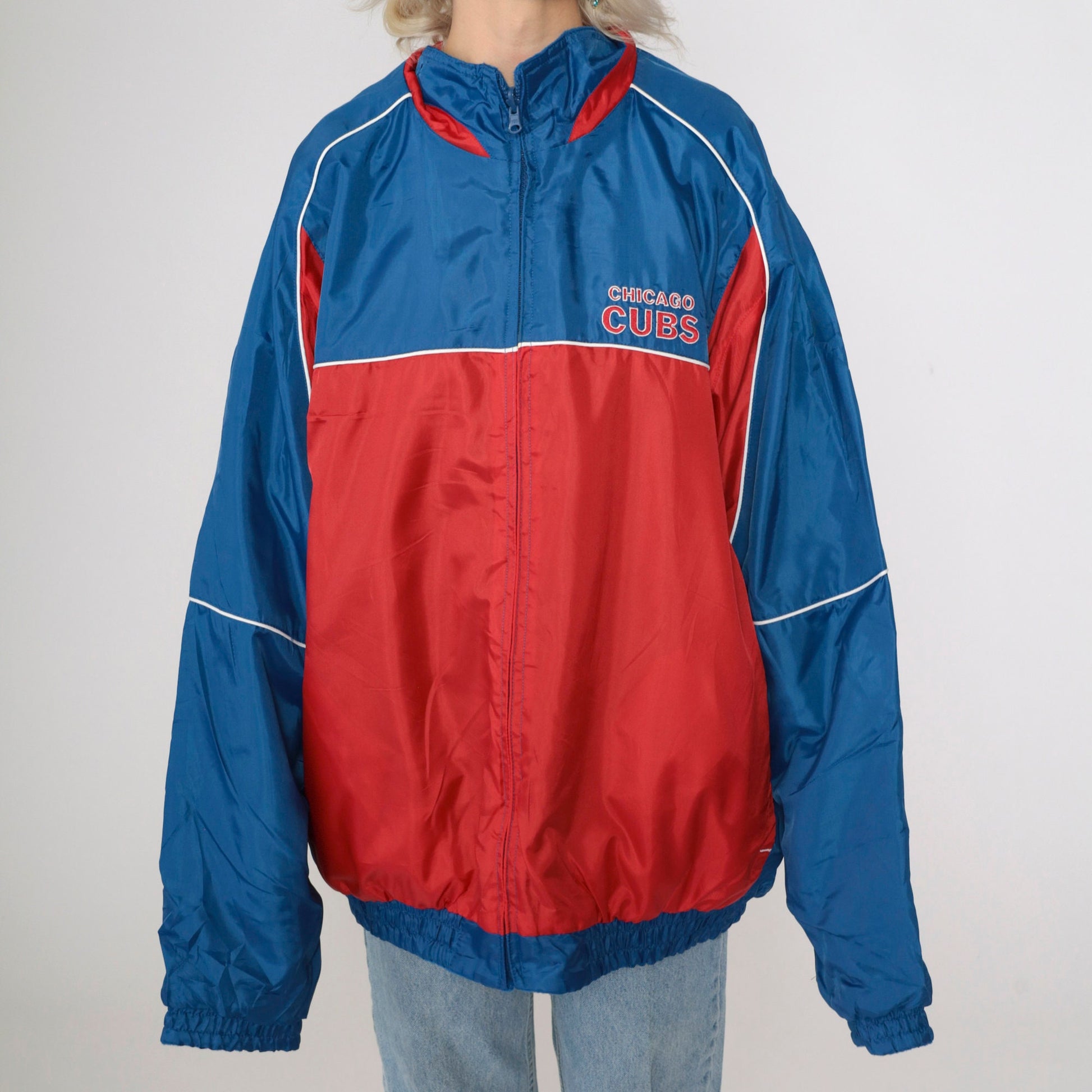 Chicago Cubs Reversible Windbreaker Fleece Jacket Red Blue Color Block XXL