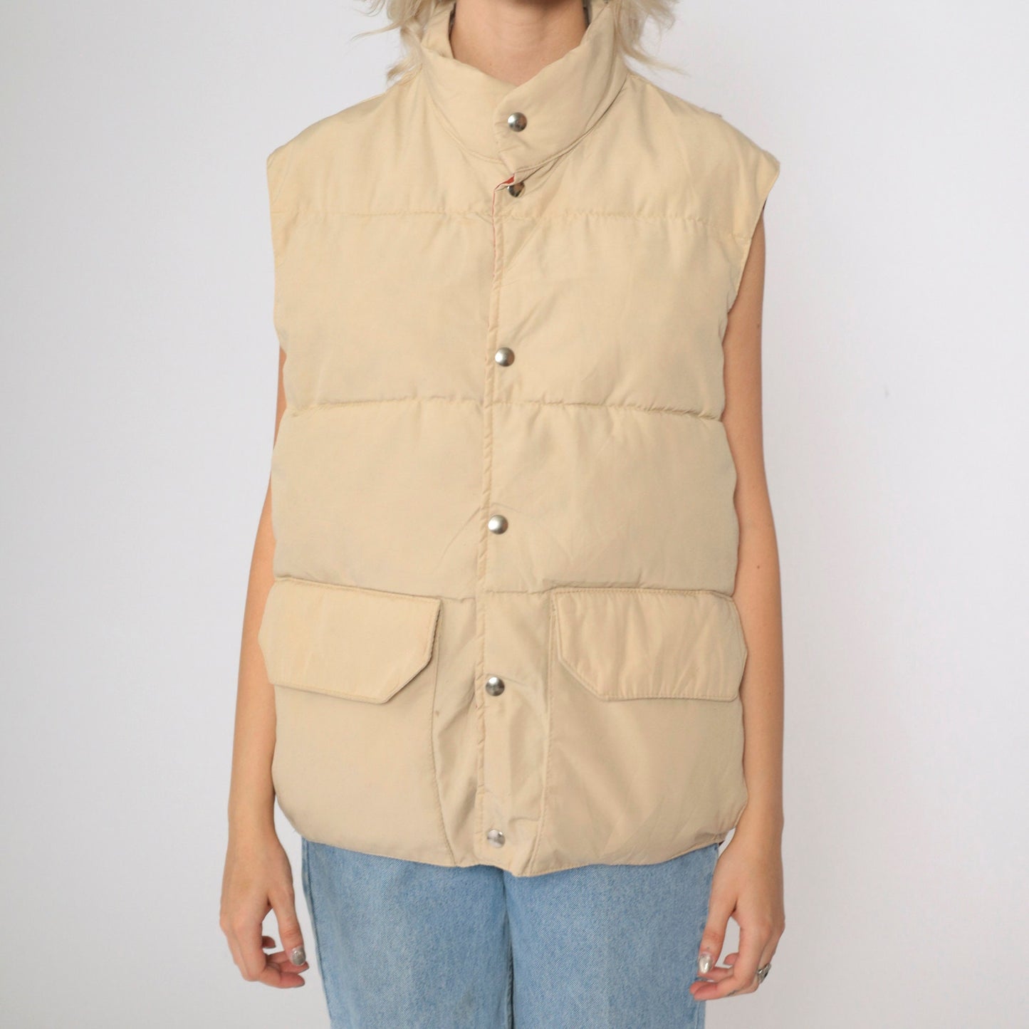 80s Trailwear Tan Down Puffer Vest Snap Front Sleeveless Medium