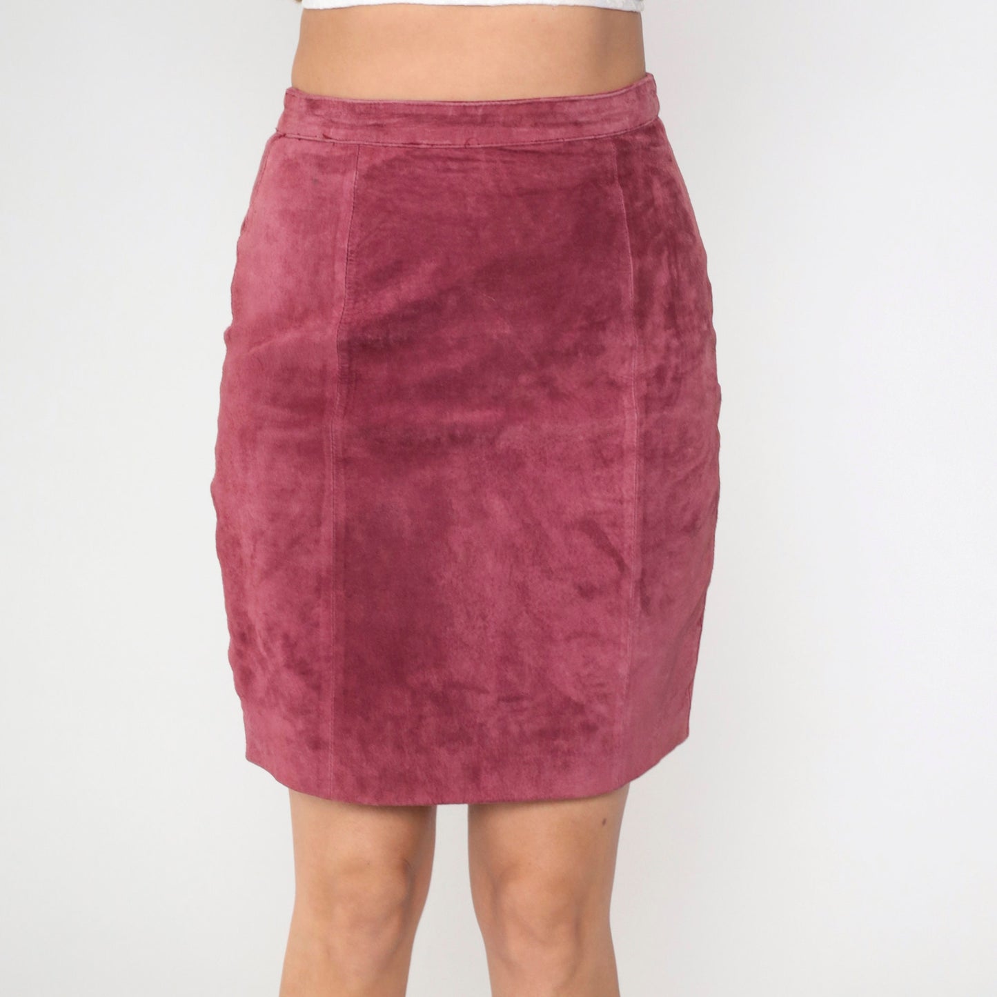 90s Gitano Suede Mini Skirt Deep Pink Pencil High Waist Small S