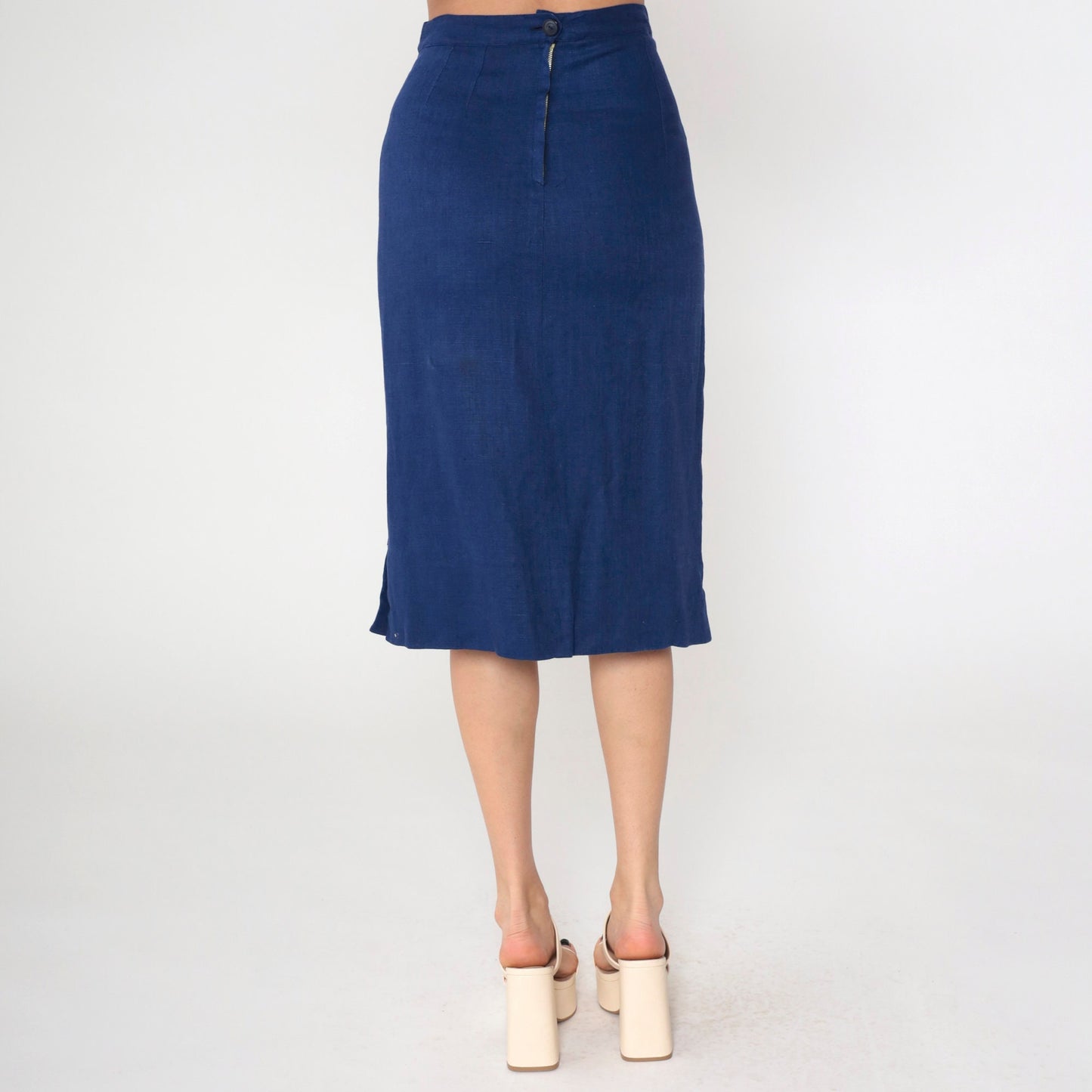 1960s Dark Brown Pencil Midi Skirt High Waist Metal Zipper Small