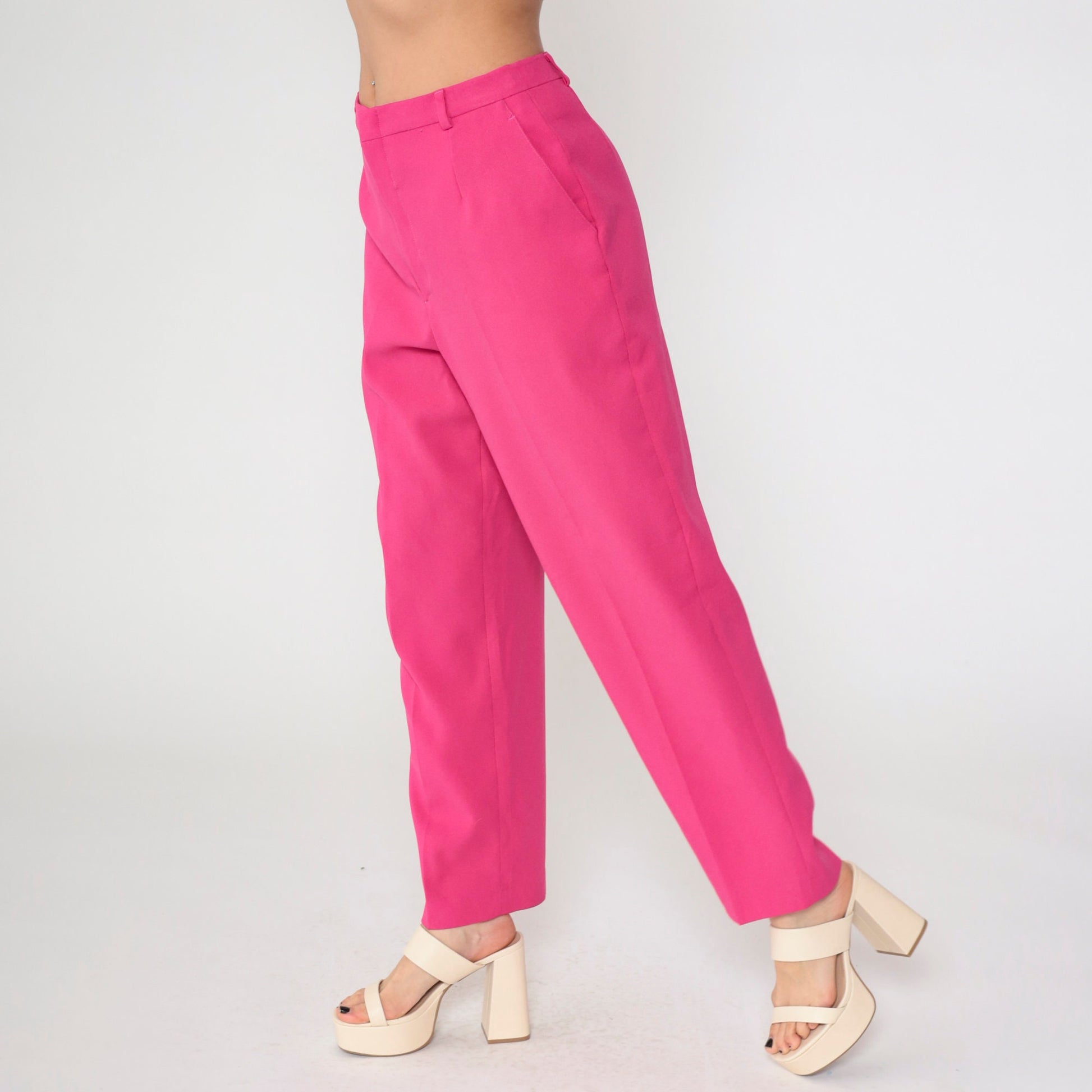 80s Haggar Hot Pink High-Waist Straight Trousers Size 14
