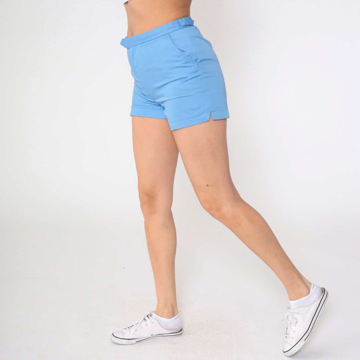 70s Blue High-Waisted Shorts Cotton Blend Small S