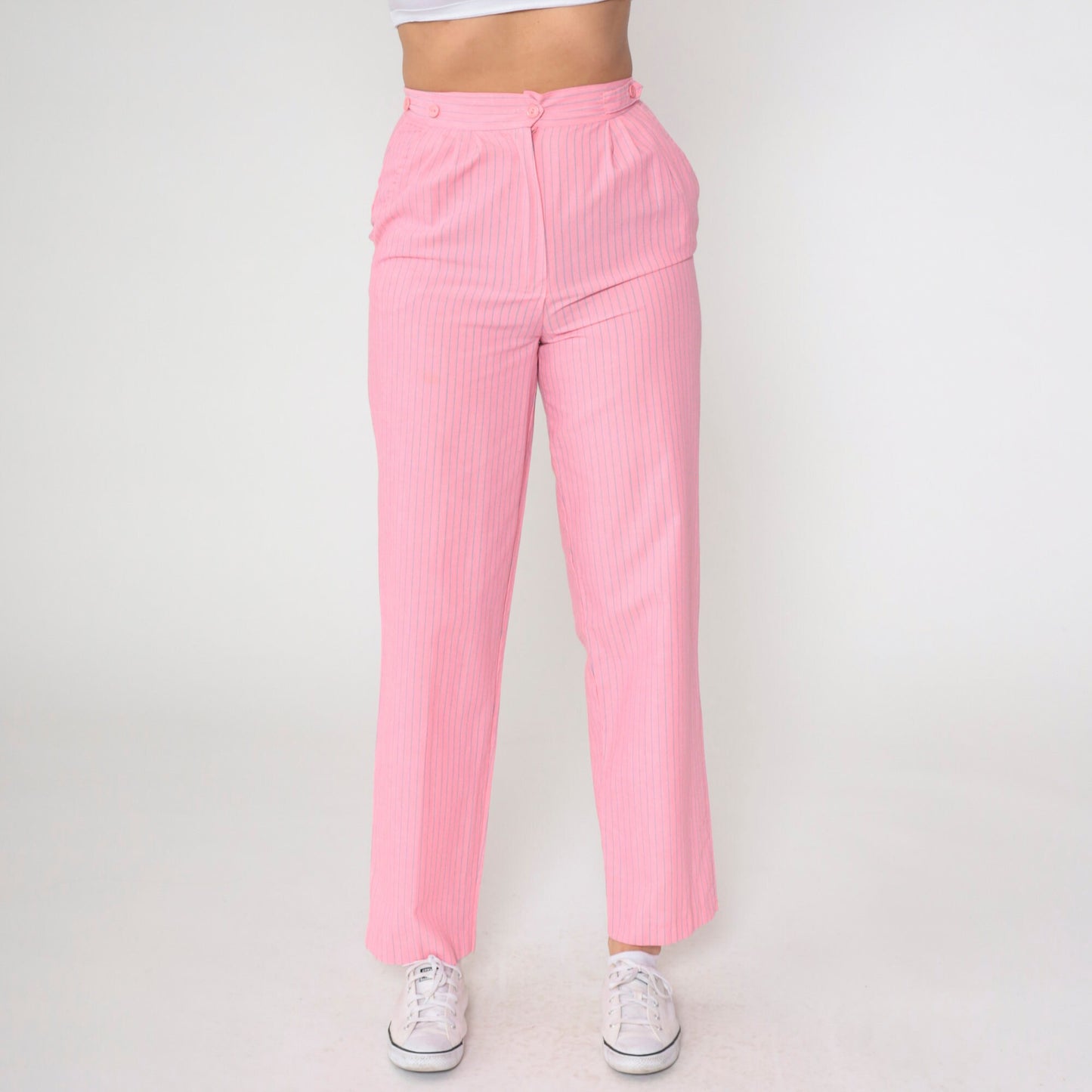80s Pink Pinstripe High-Rise Pleated Trousers Straight Leg Small