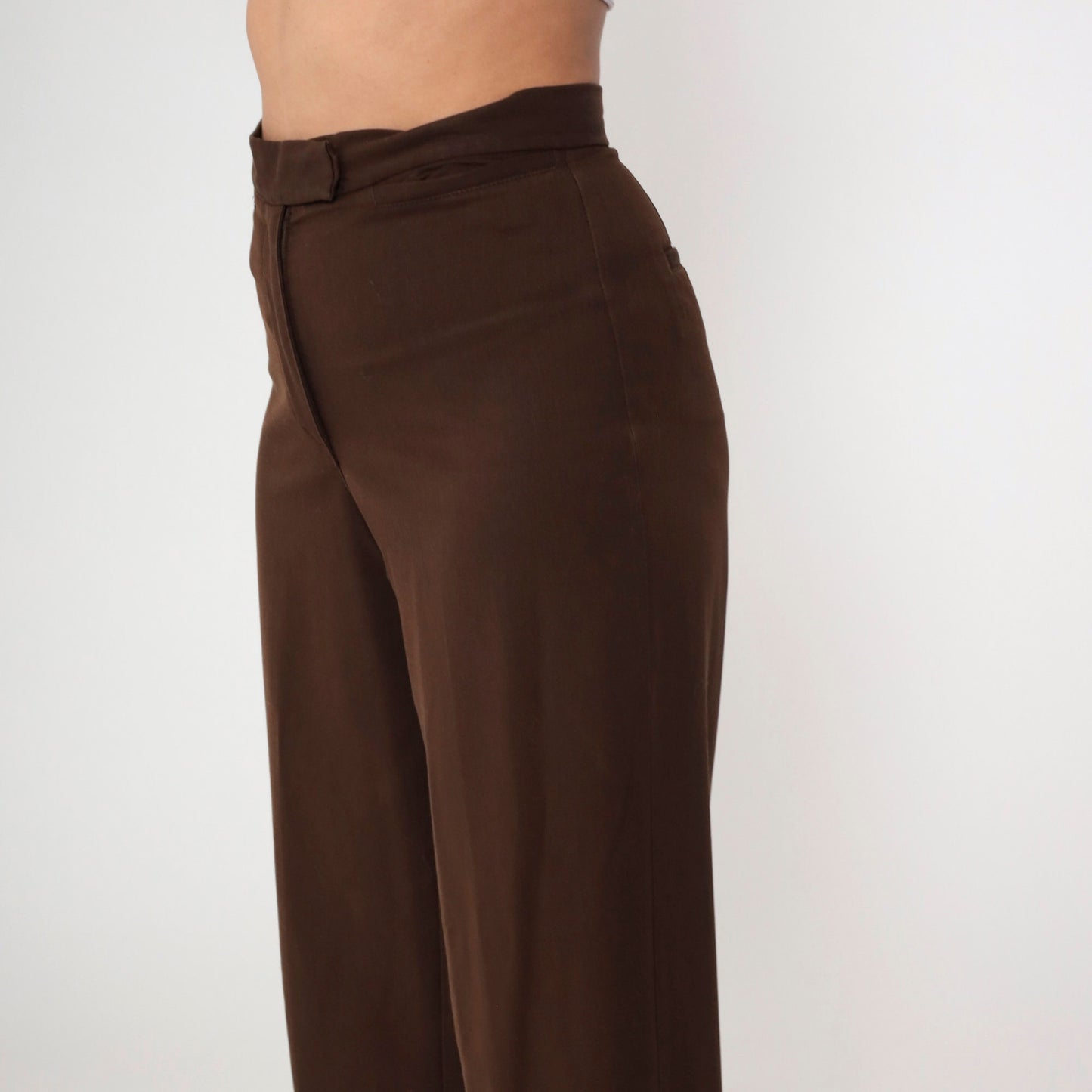 00s Liz Claiborne Brown High-Waisted Cuffed Straight Trousers Small 4