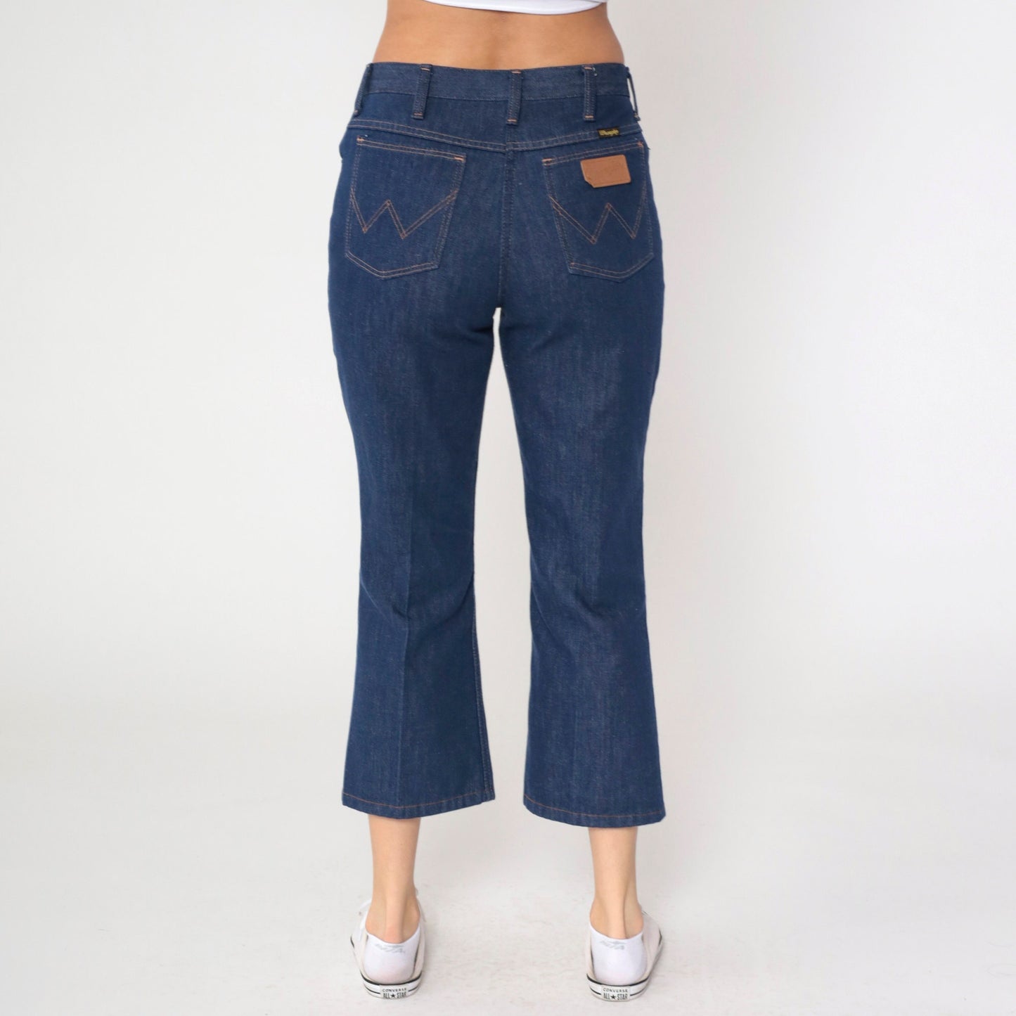 Wrangler 80s Dark Wash High Waisted Bootcut Jeans Cropped Ankle Medium