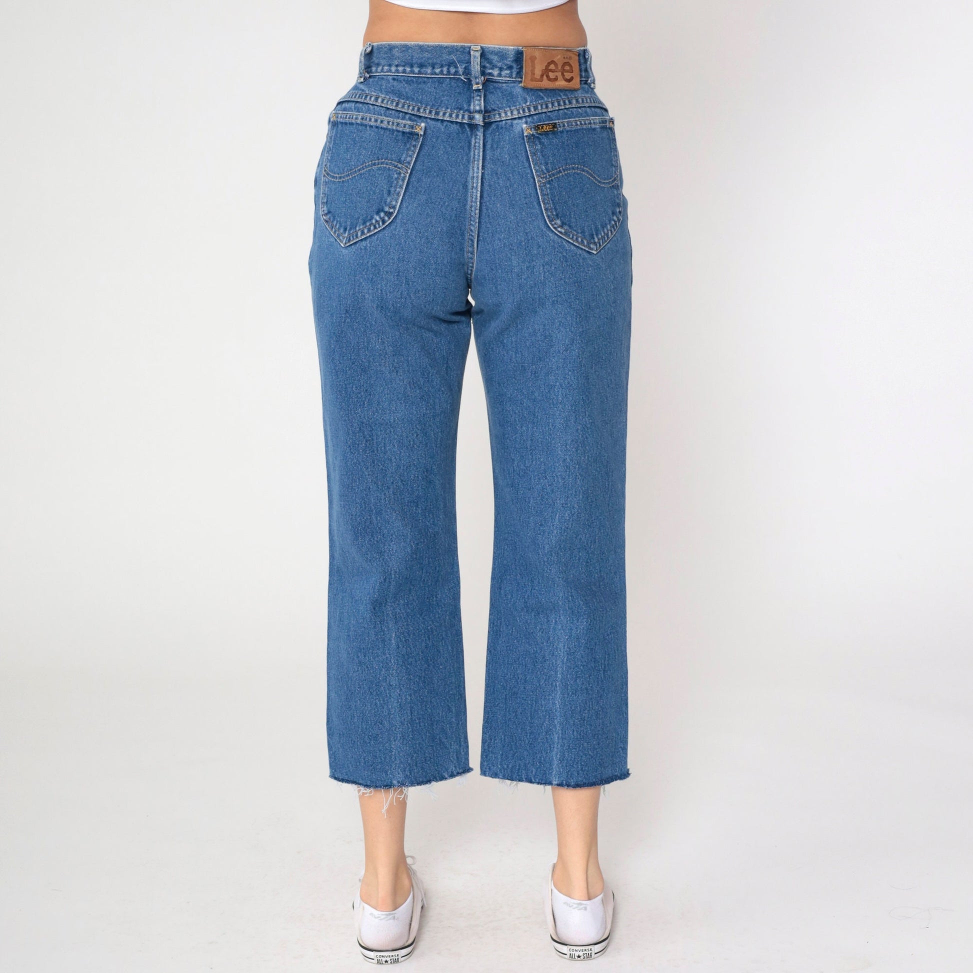 90s Lee High Rise Straight Leg Ripped Blue Denim Jeans Small 28