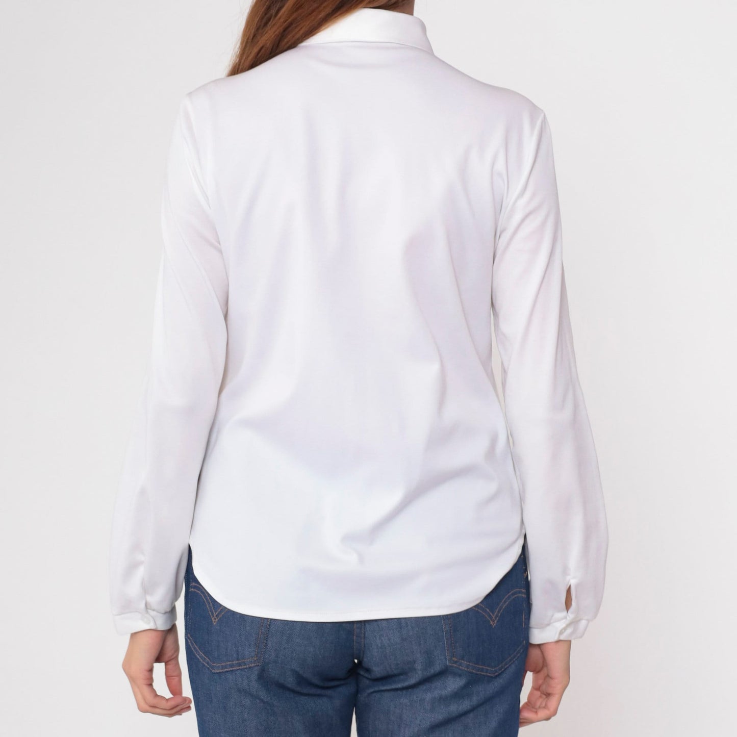 70s White Necktie Blouse Button-Up Long Sleeve Ascot Shirt Medium Large
