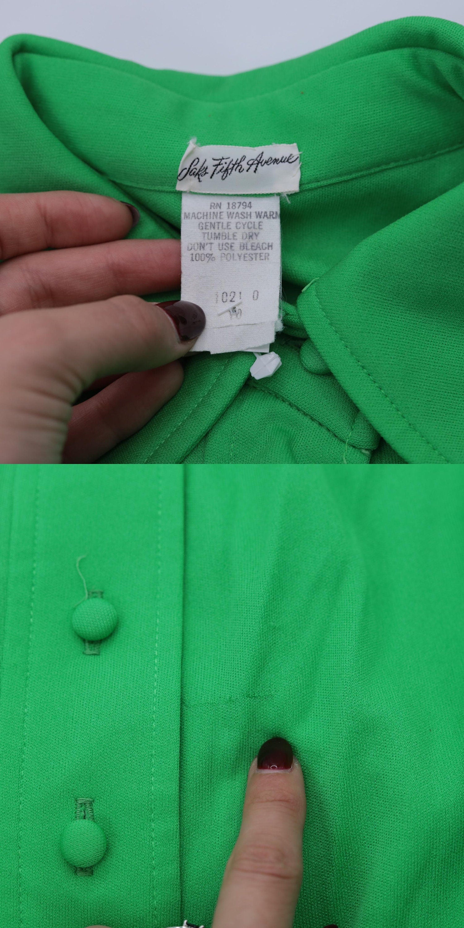 1970s Saks Fifth Avenue Lime Green Mod Shift Dress Collar Long Sleeve Small