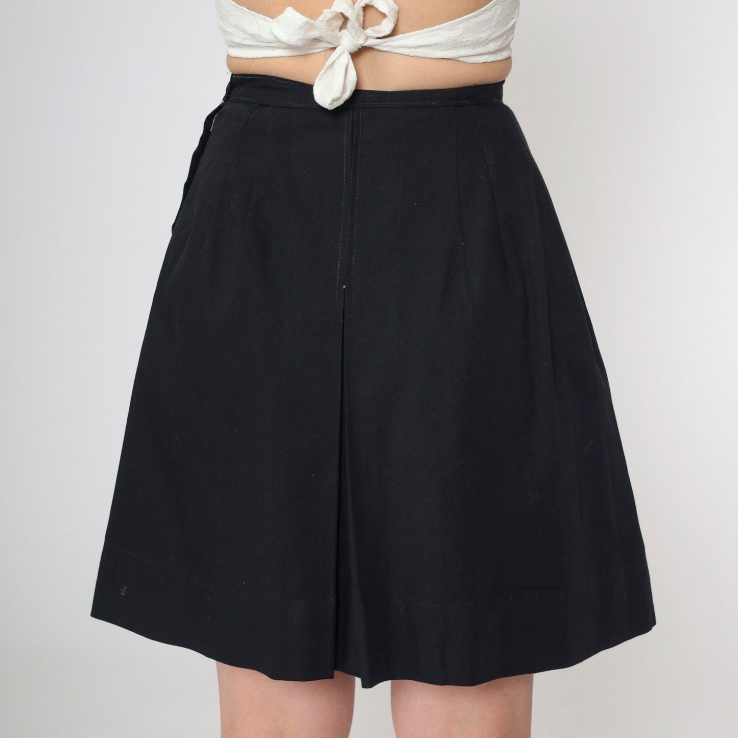 60s Black Pleated Mini Skirt High Waist A-Line Side Zip Extra Small