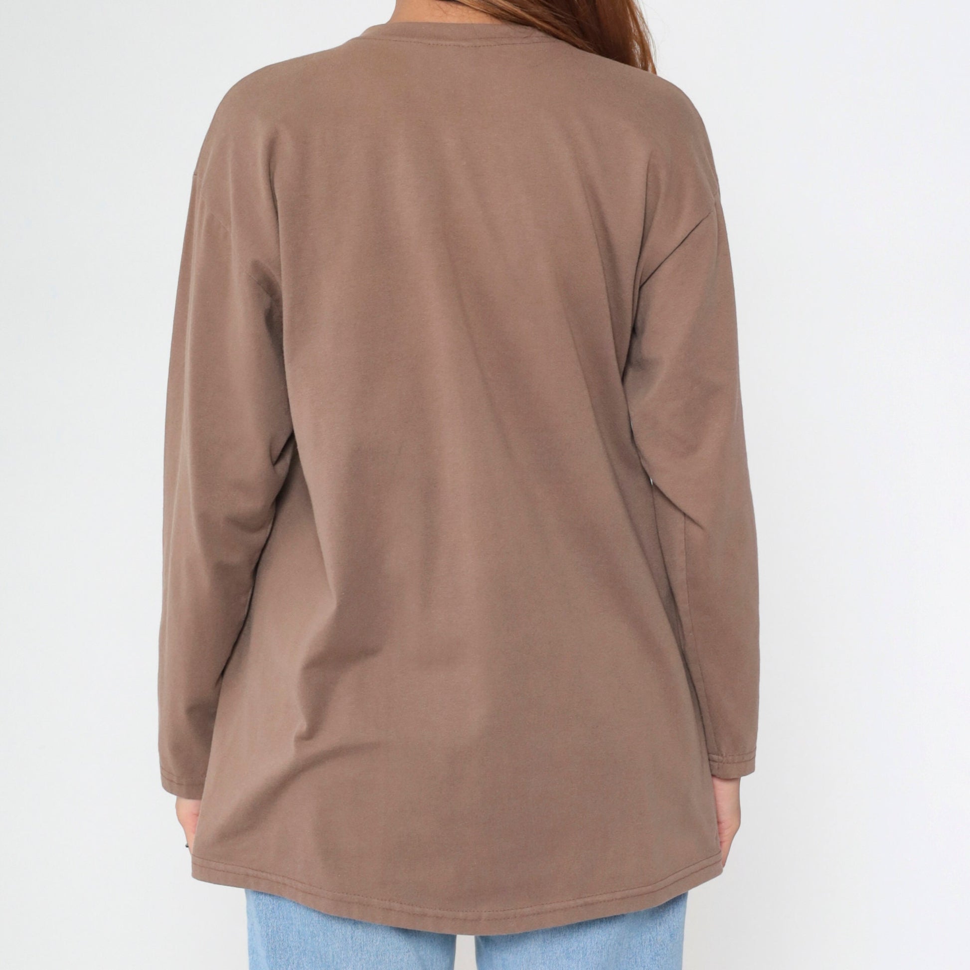 90s Southwestern Coyote Moon Graphic Long Sleeve T Shirt Brown Large