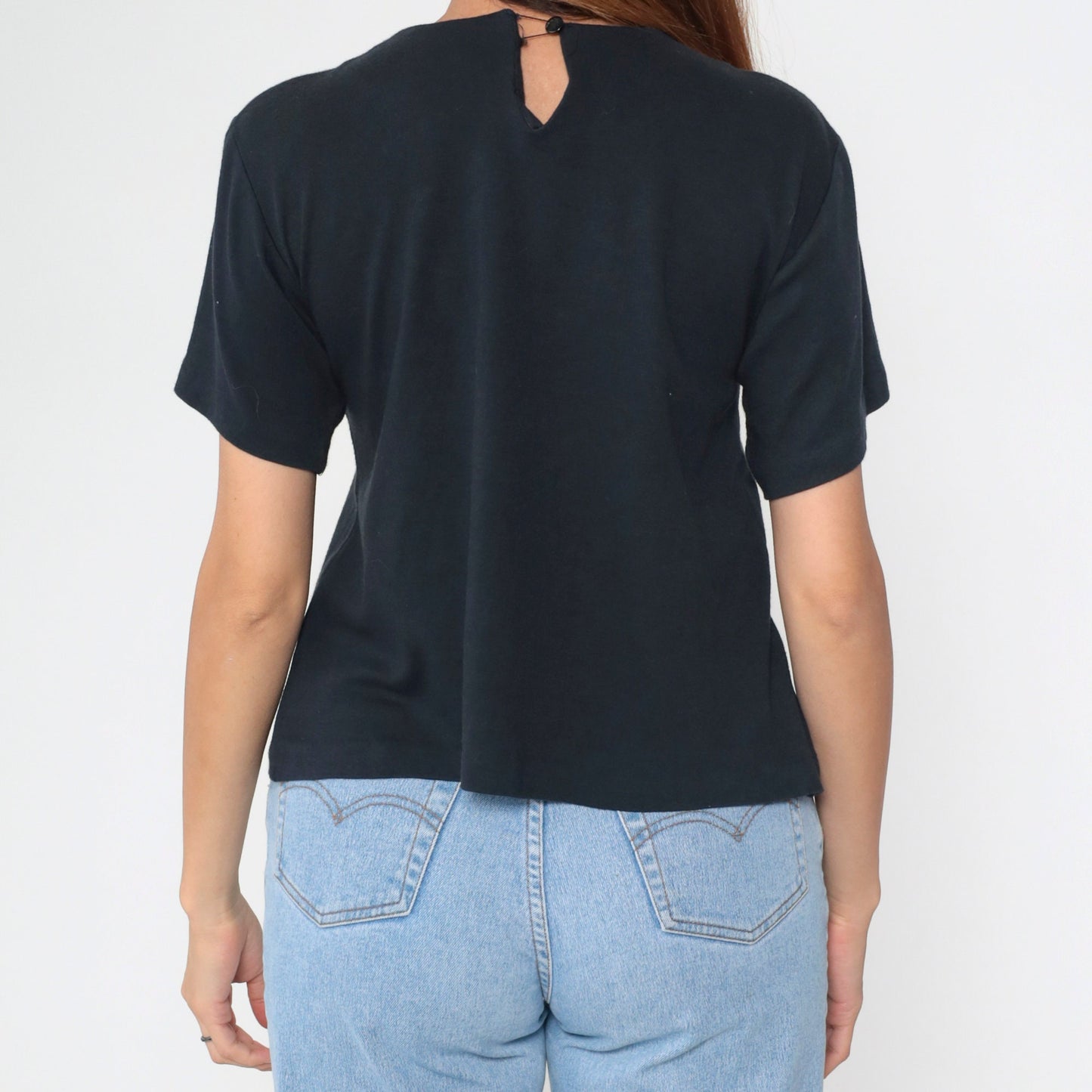 90s Southwest Fringe T-Shirt Black Rhinestone Yoke Small