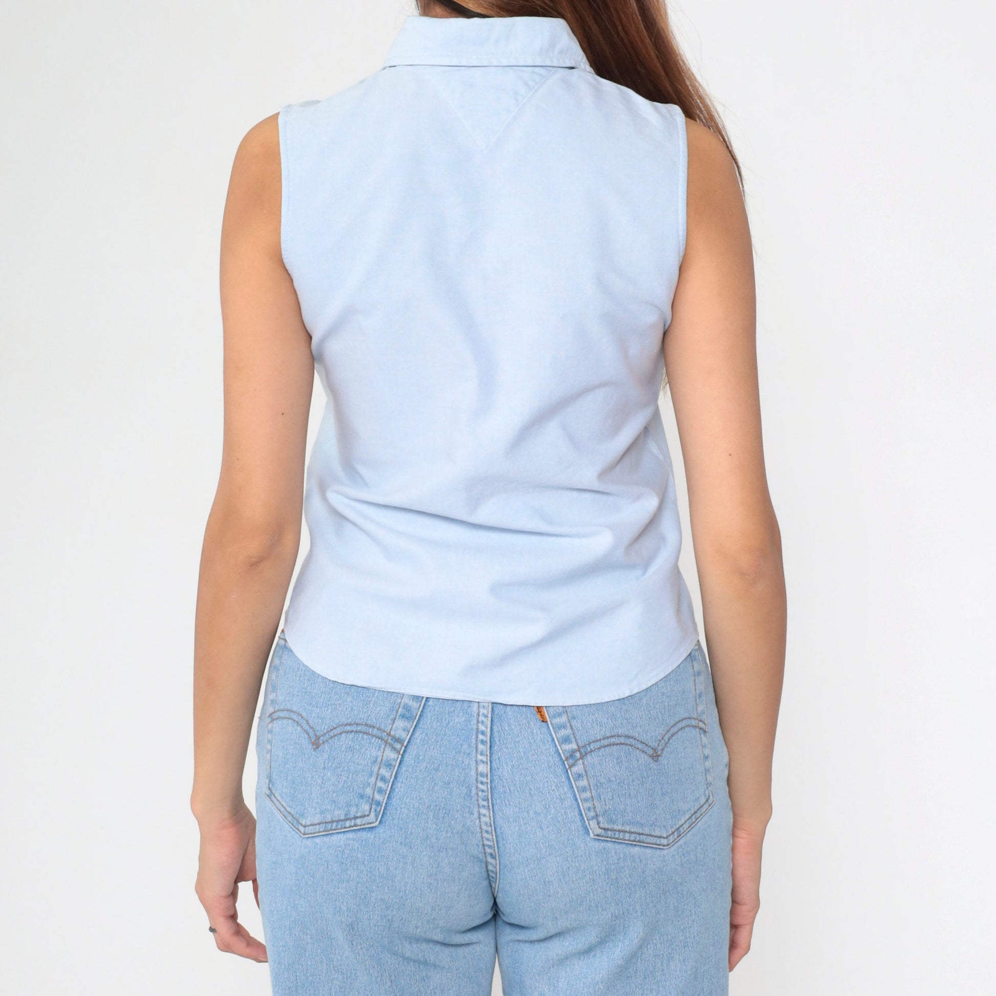 Tommy Hilfiger Y2K Light Blue Sleeveless Button-Up Blouse Small 4