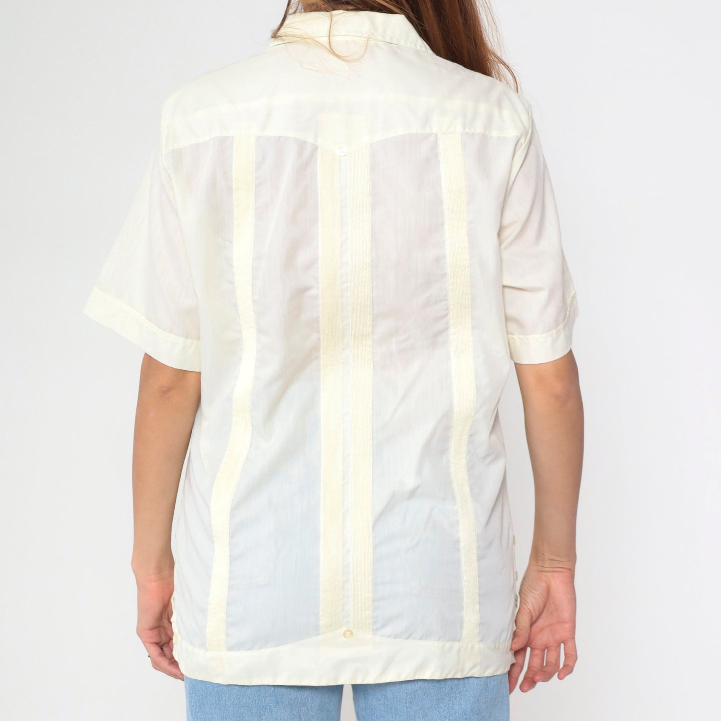 70s Don G of California Yellow Embroidered Pintuck Button-Up Shirt Men's Medium