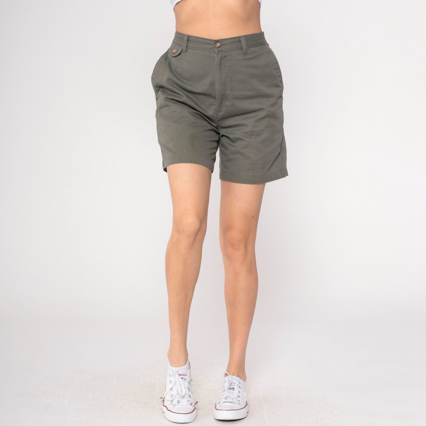 00s Taupe High-Waisted Trouser Shorts Cotton Blend W32 Medium